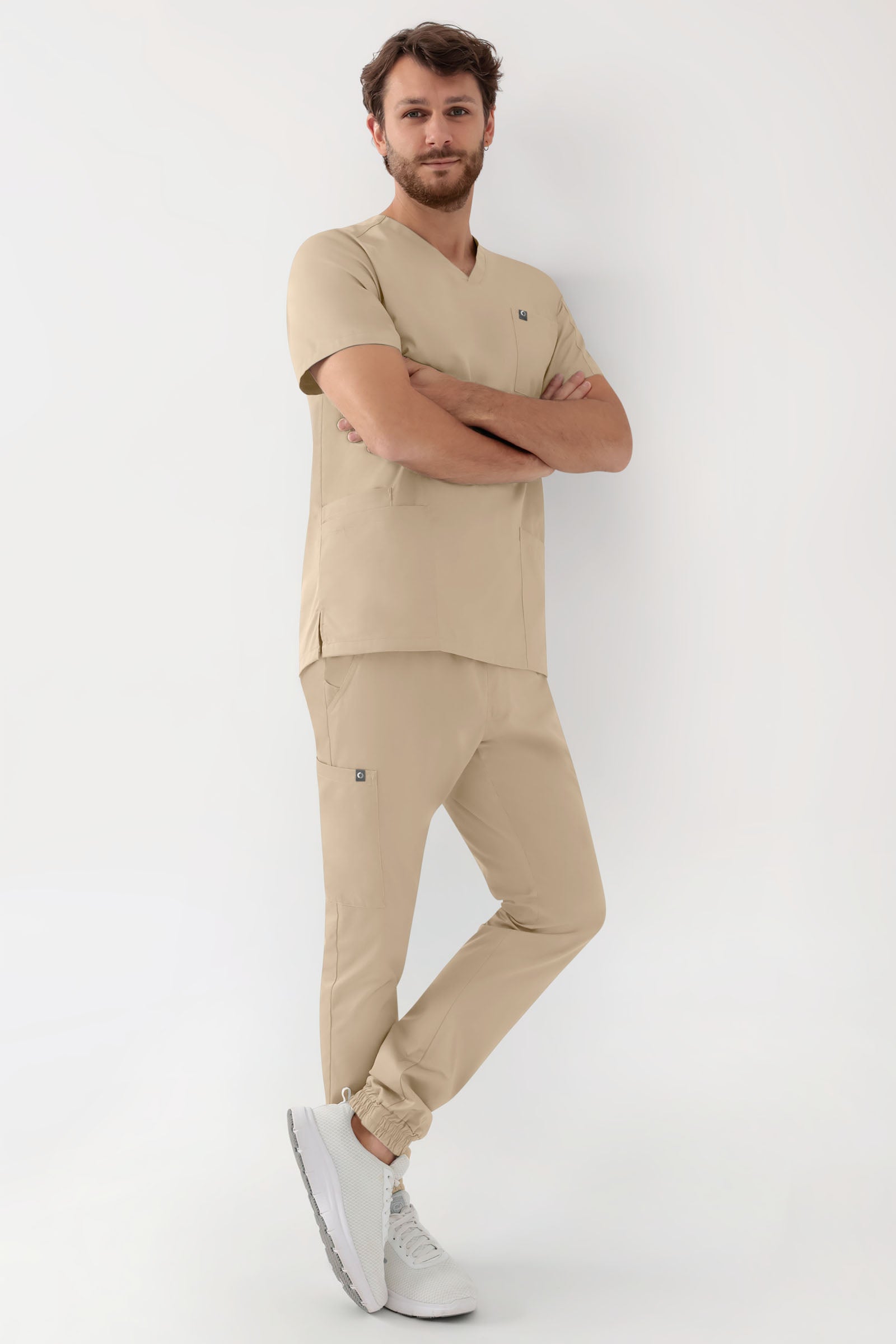 GREEN Stretch Schlupfkasack Herren - V-Ausschnitt sand