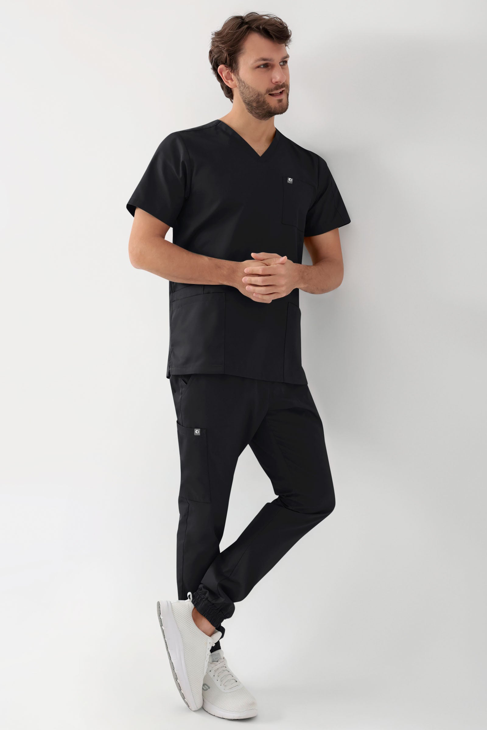 GREEN Stretch Schlupfkasack Herren - V-Ausschnitt schwarz