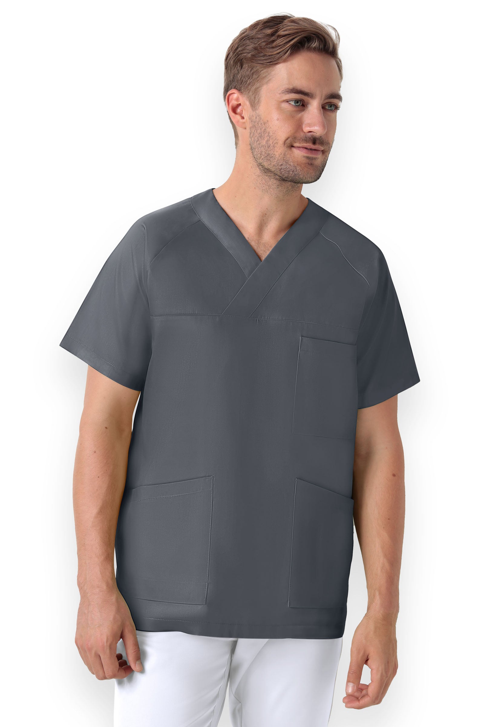 DER Kasack-Kasack V-Ausschnitt Unisex steingrau, Vorderansicht