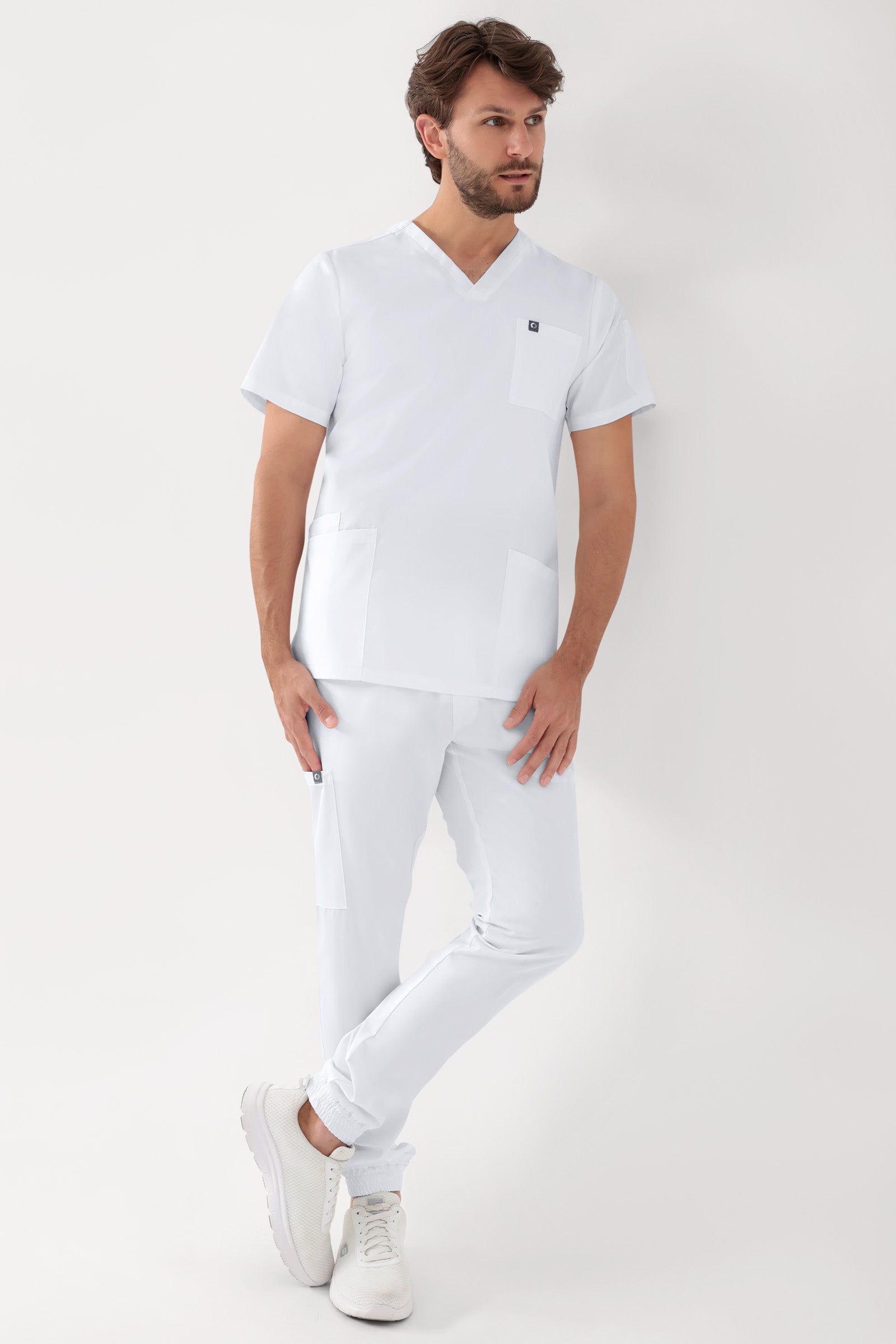 GREEN Stretch Schlupfkasack Herren - V-Ausschnitt weiß