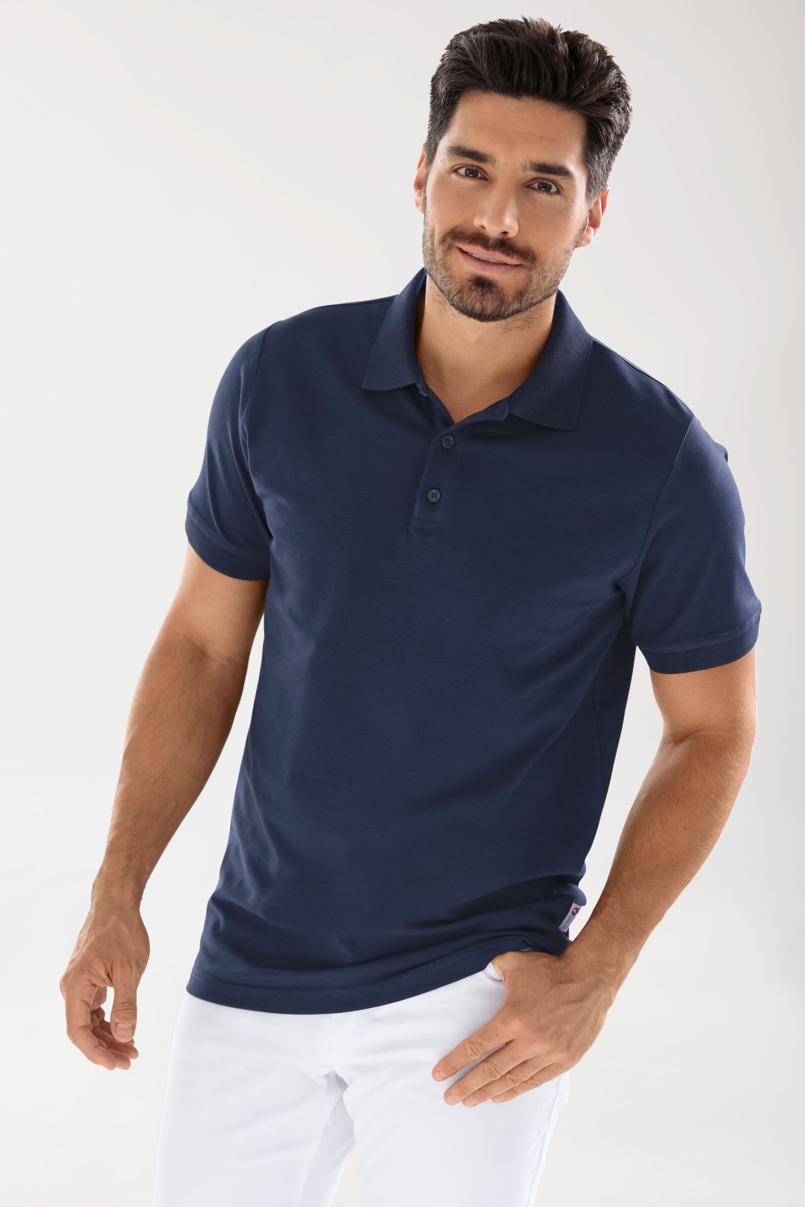 Stretch Shirt Herren - Polokragen - Knopfleiste navy