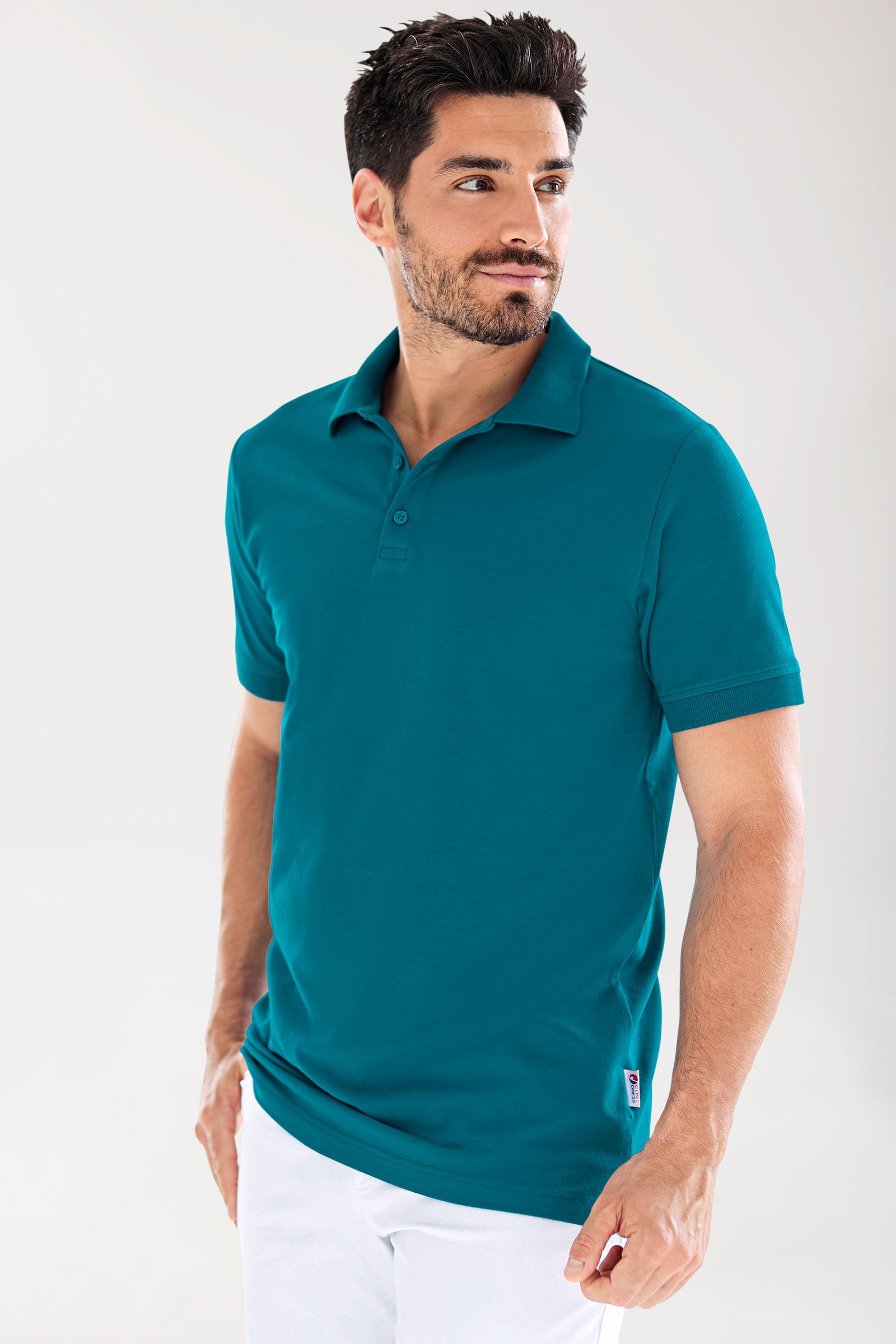 Stretch Shirt Herren - Polokragen - Knopfleiste petrol