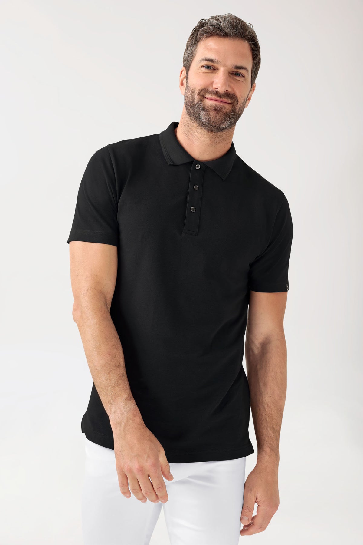COMFY FLEX Stretch Shirt Herren - Polokragen schwarz