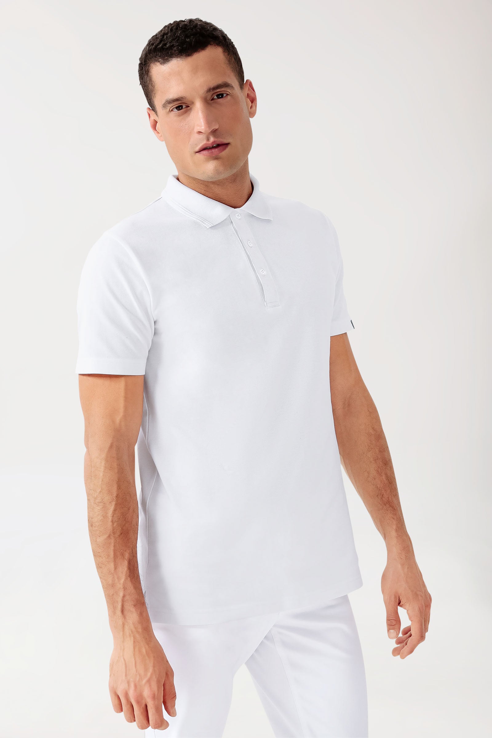 COMFY FLEX Stretch Shirt Herren - Polokragen weiß