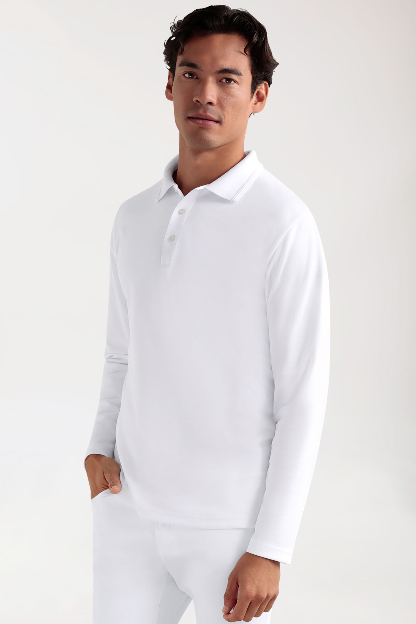 COMFY FLEX Stretch Longsleeve Herren - Polokragen weiß