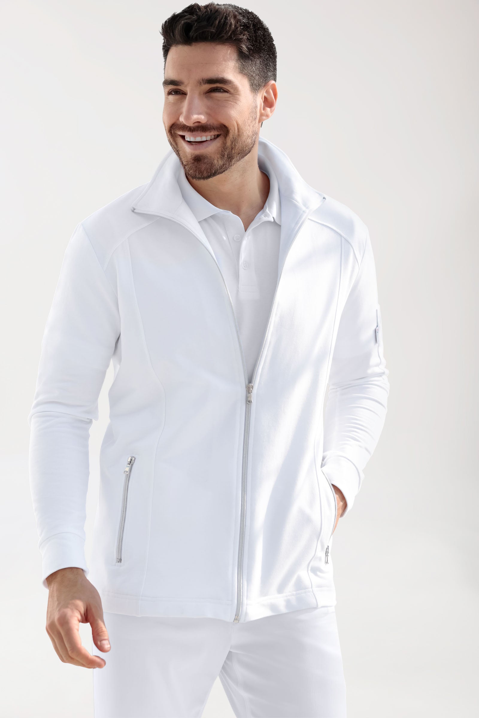 Sweatjacke Herren - Stehkragen weiß