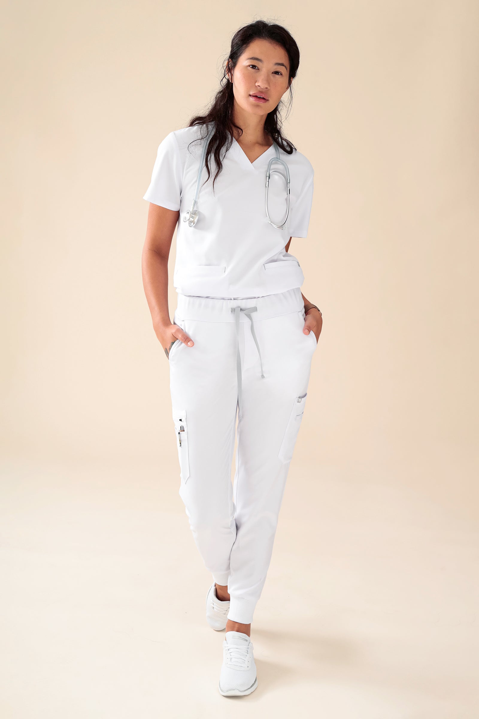 KAERE Schlupfkasack Damen - V-Ausschnitt weiß