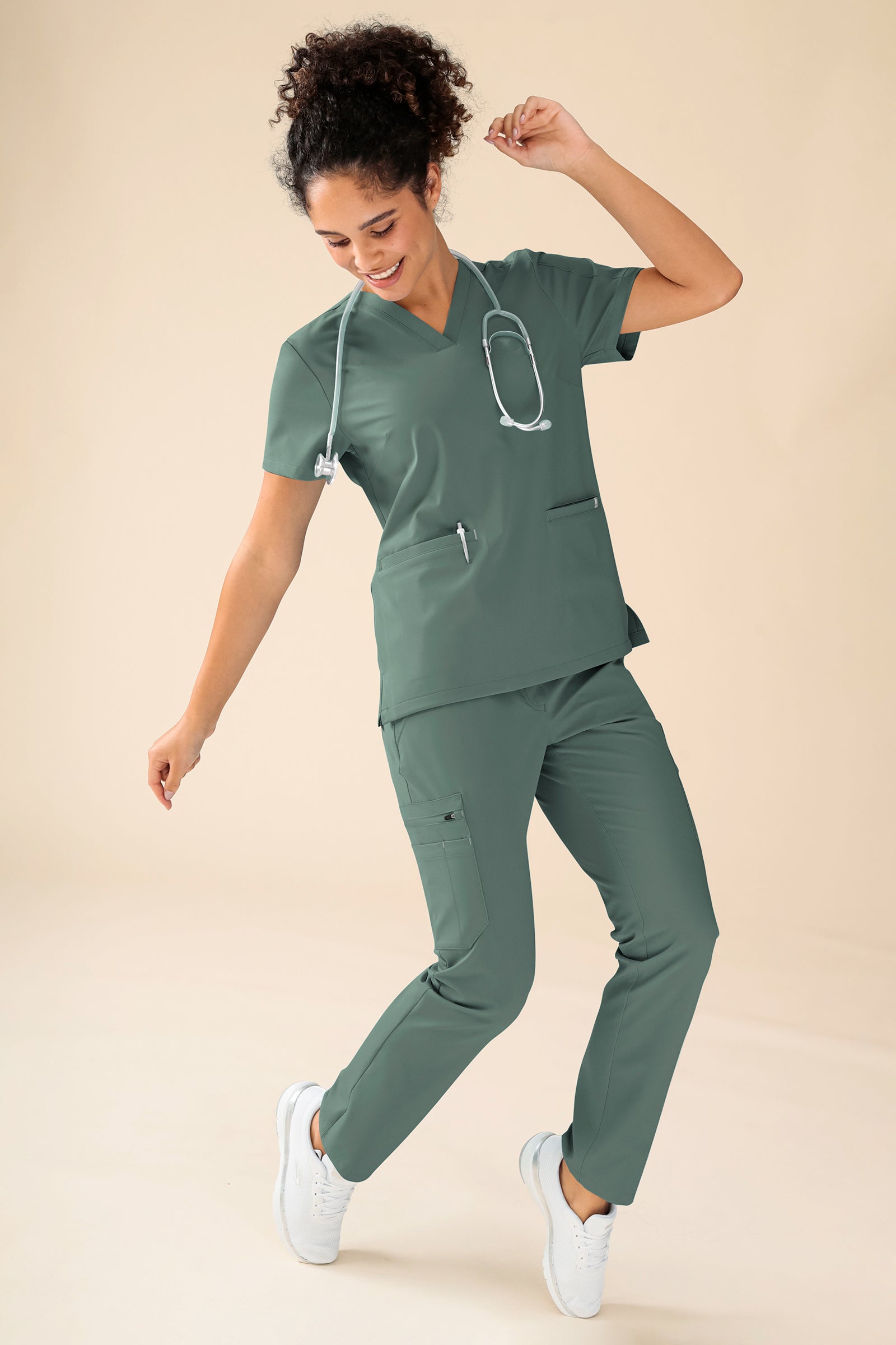 KAERE Schlupfkasack Damen - V-Ausschnitt dunkelgrün