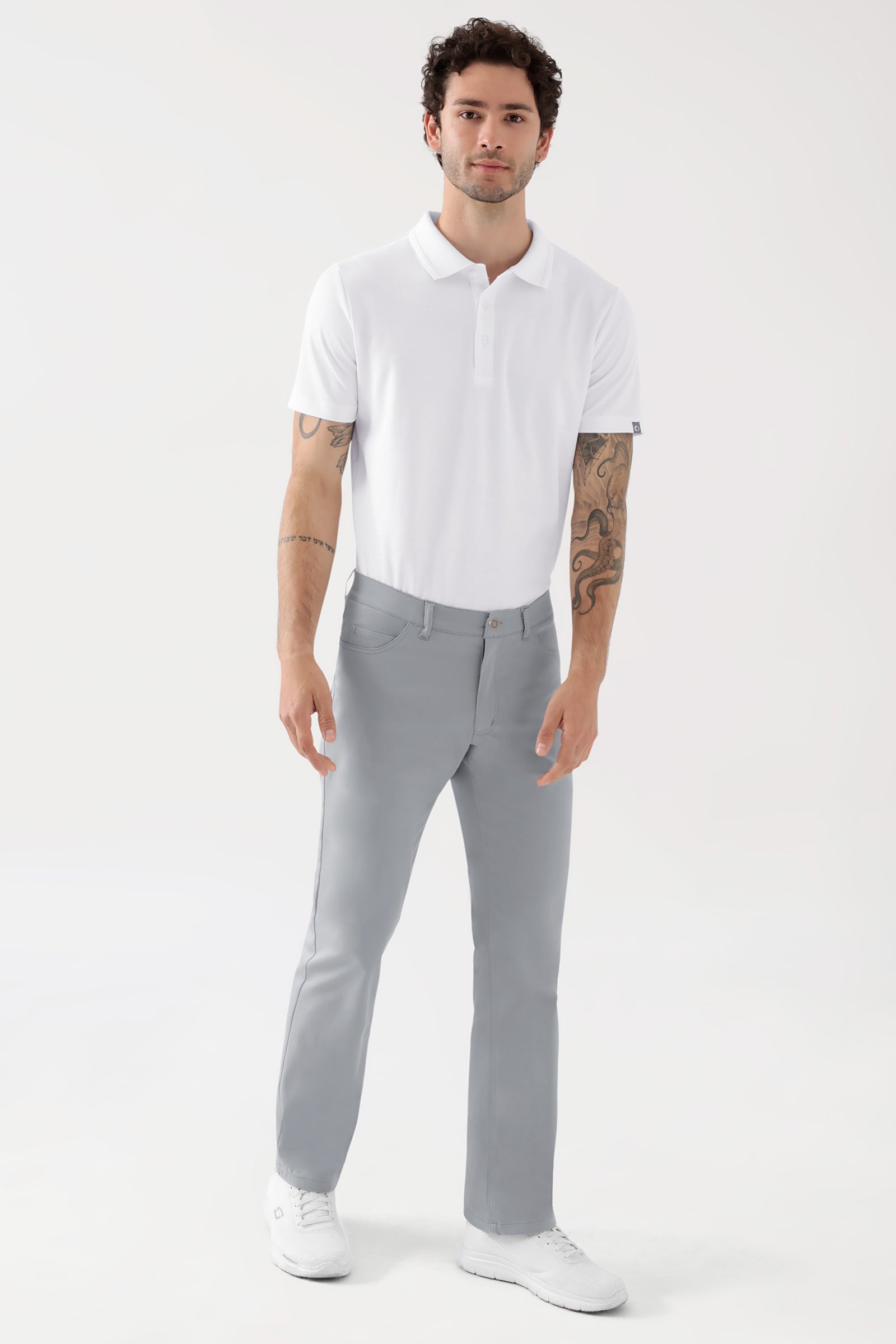 COMFY FLEX 5-Pocket Hose Herren - gerades Bein grau, Vorderansicht Das Model ist 188 cm groß und trägt Größe 48