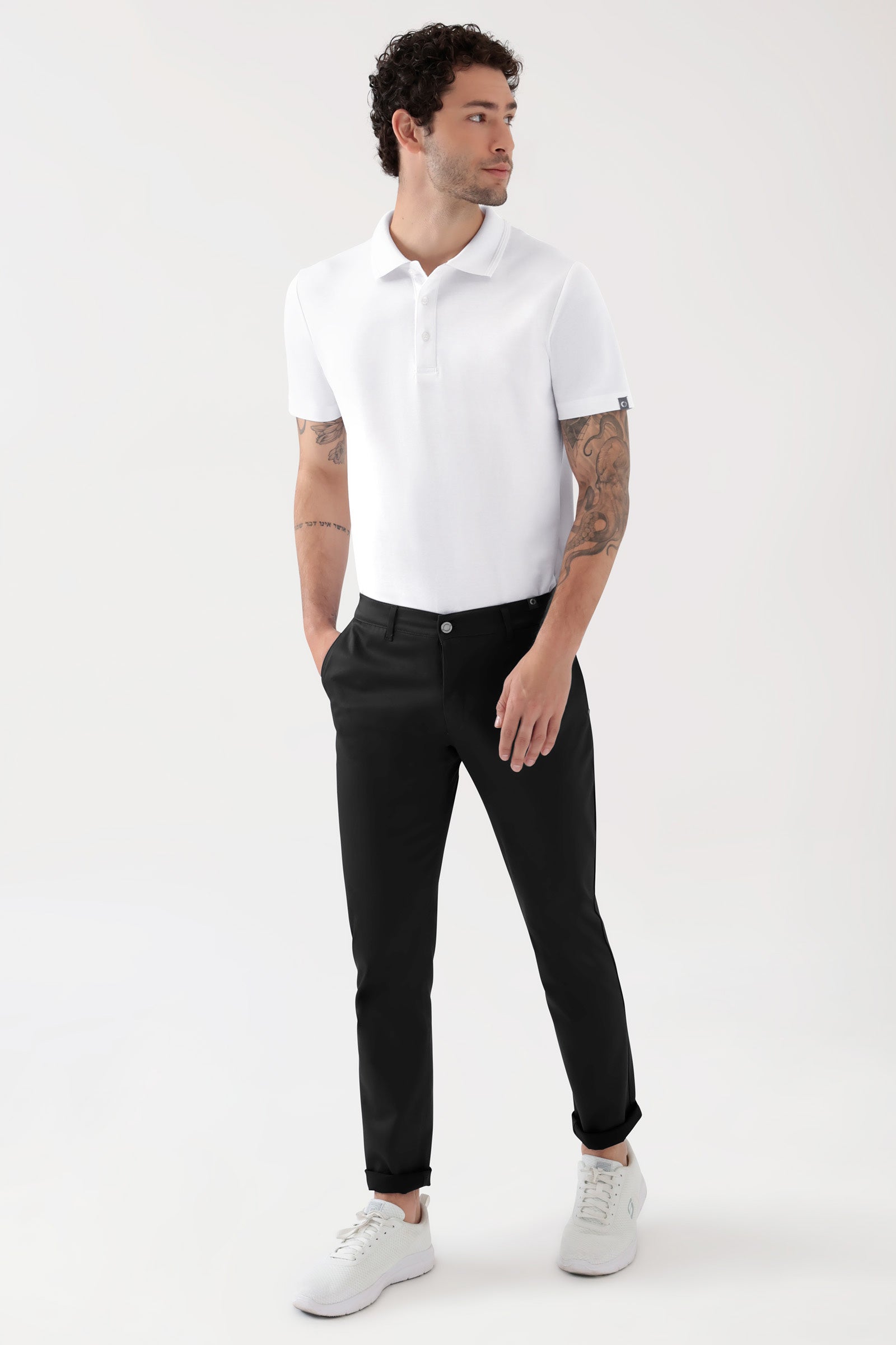 COMFY FLEX Hose Herren - Chino Style schwarz, Vorderansicht Das Model ist 188 cm groß und trägt Größe 48