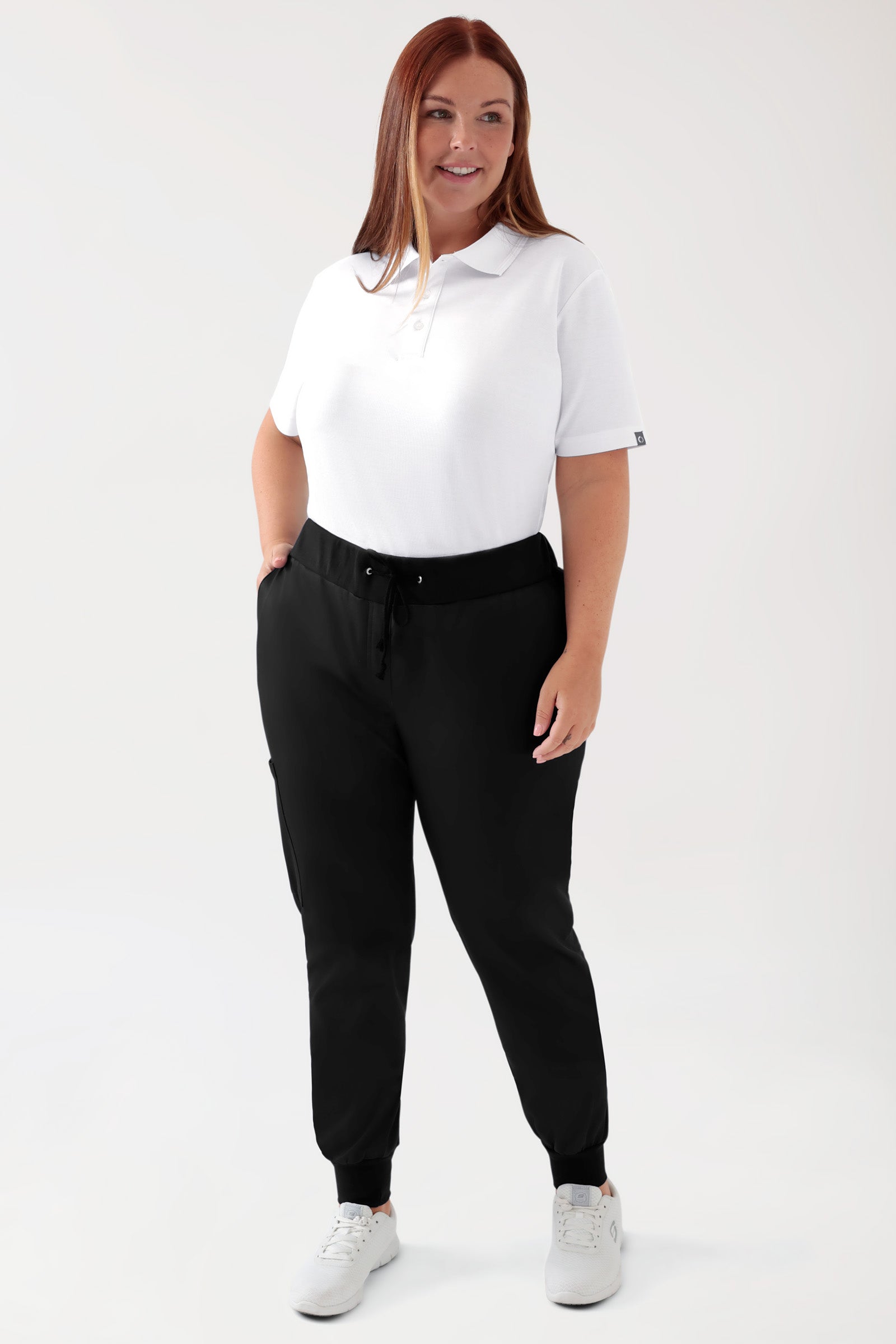 COMFY FLEX Hose Damen - Jogpants schwarz, Vorderansicht Das Model ist 173 cm groß und trägt Größe XL