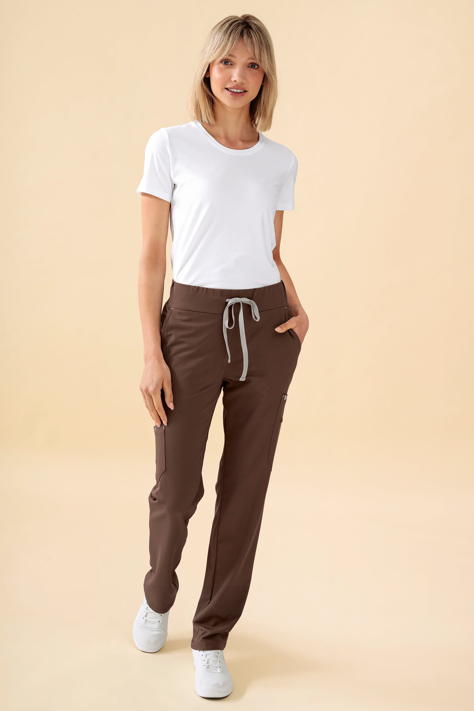 KAERE Hose Damen - gerader Saum mit Beintaschen coffee