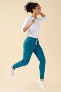 KAERE Hose Damen - Saumbündchen mit Beintaschen petrol