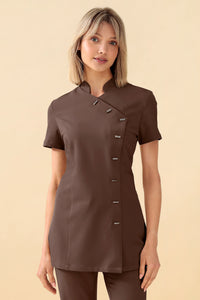 KAERE Kasack Damen - asymmetrische Knopfleiste coffee