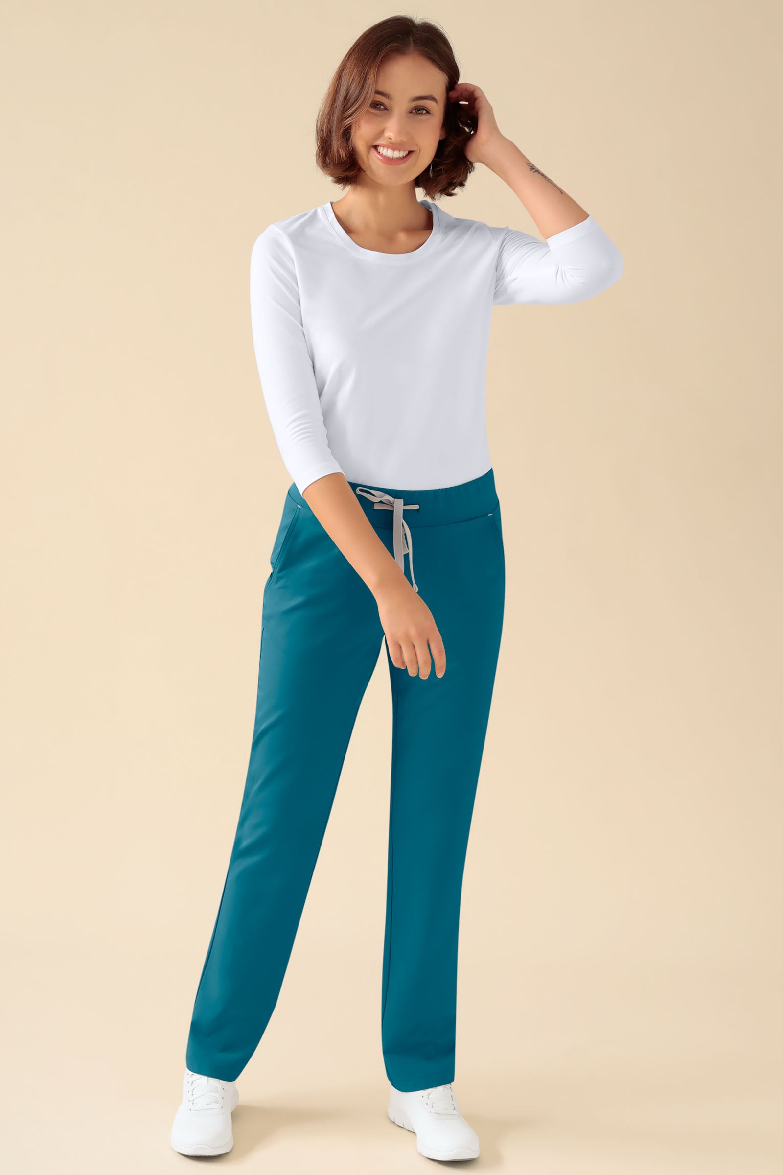 KAERE Hose Damen - gerader Saum ohne Beintaschen petrol