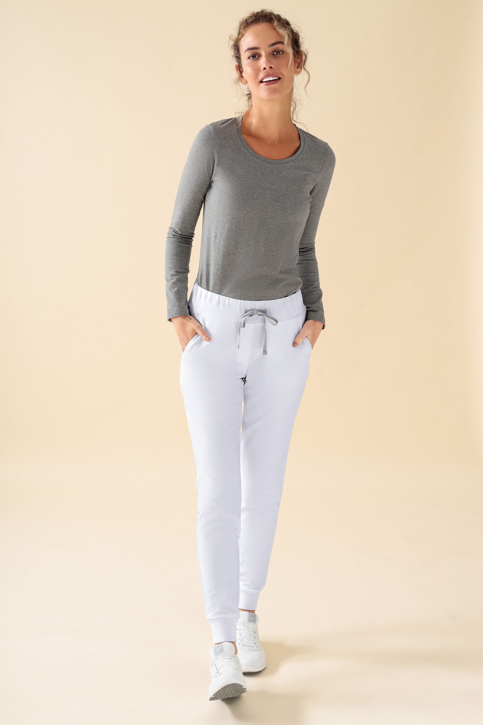 KAERE Hose Damen - Saumbündchen ohne Beintaschen weiß