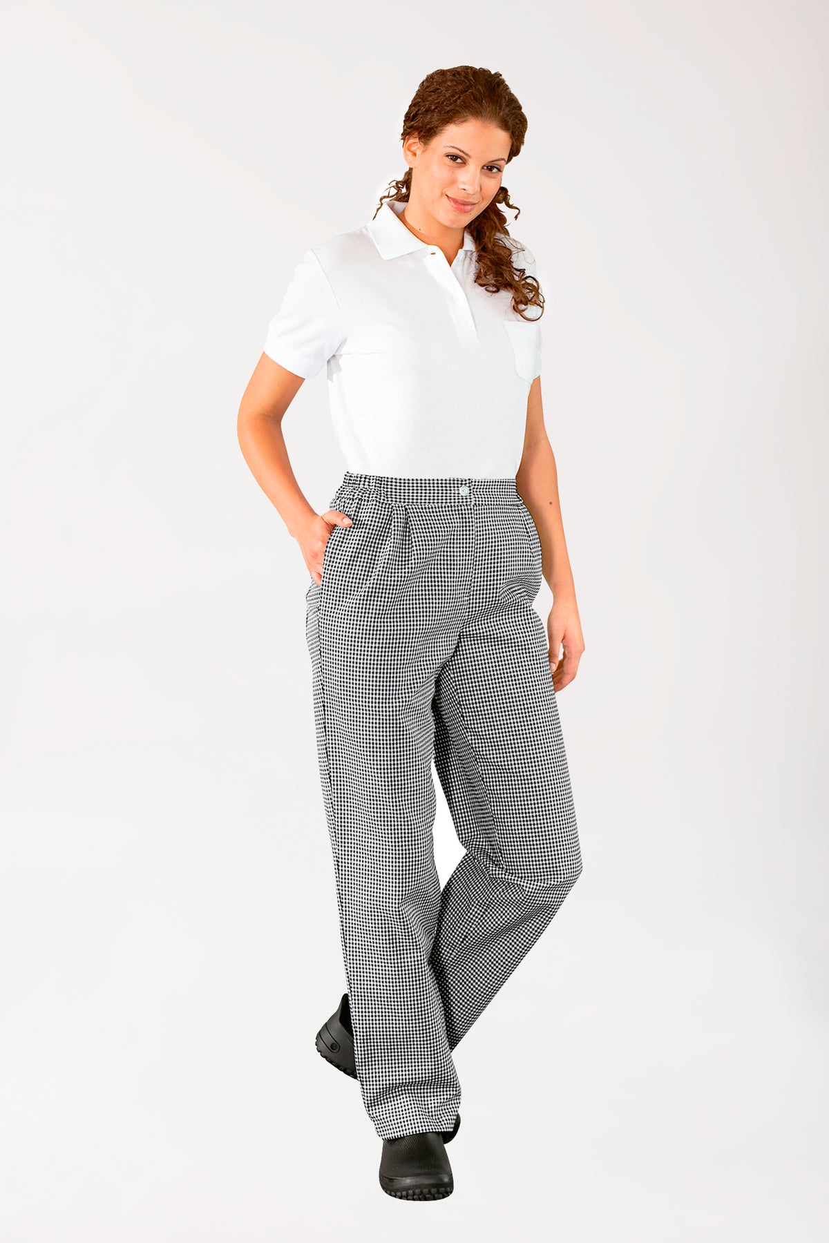 Gastro Hosen Damen - Bundfalten schwarz/weiß