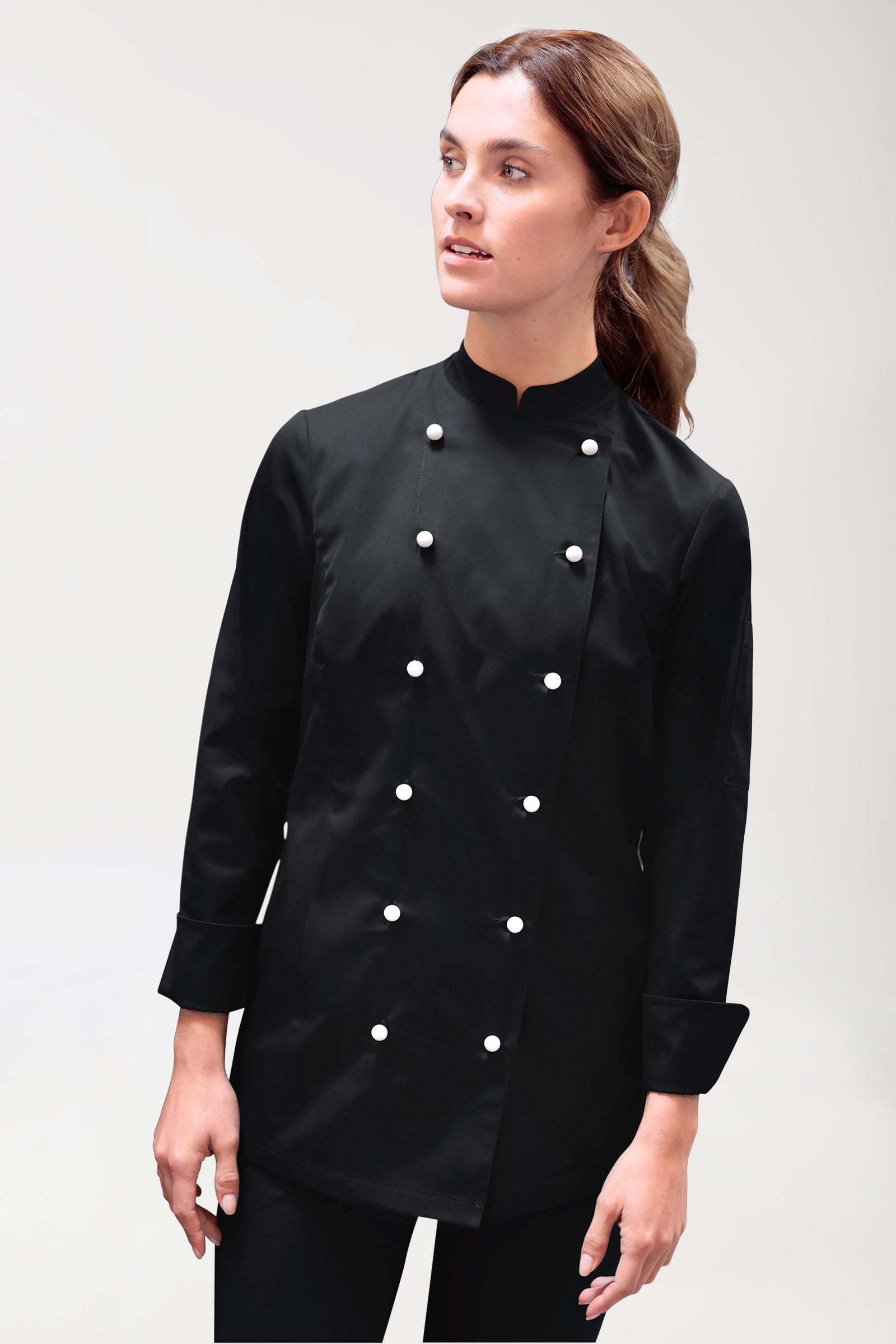 Gastro Kochjacke Damen - 6er Knopfreihe - 1/1 Arm schwarz