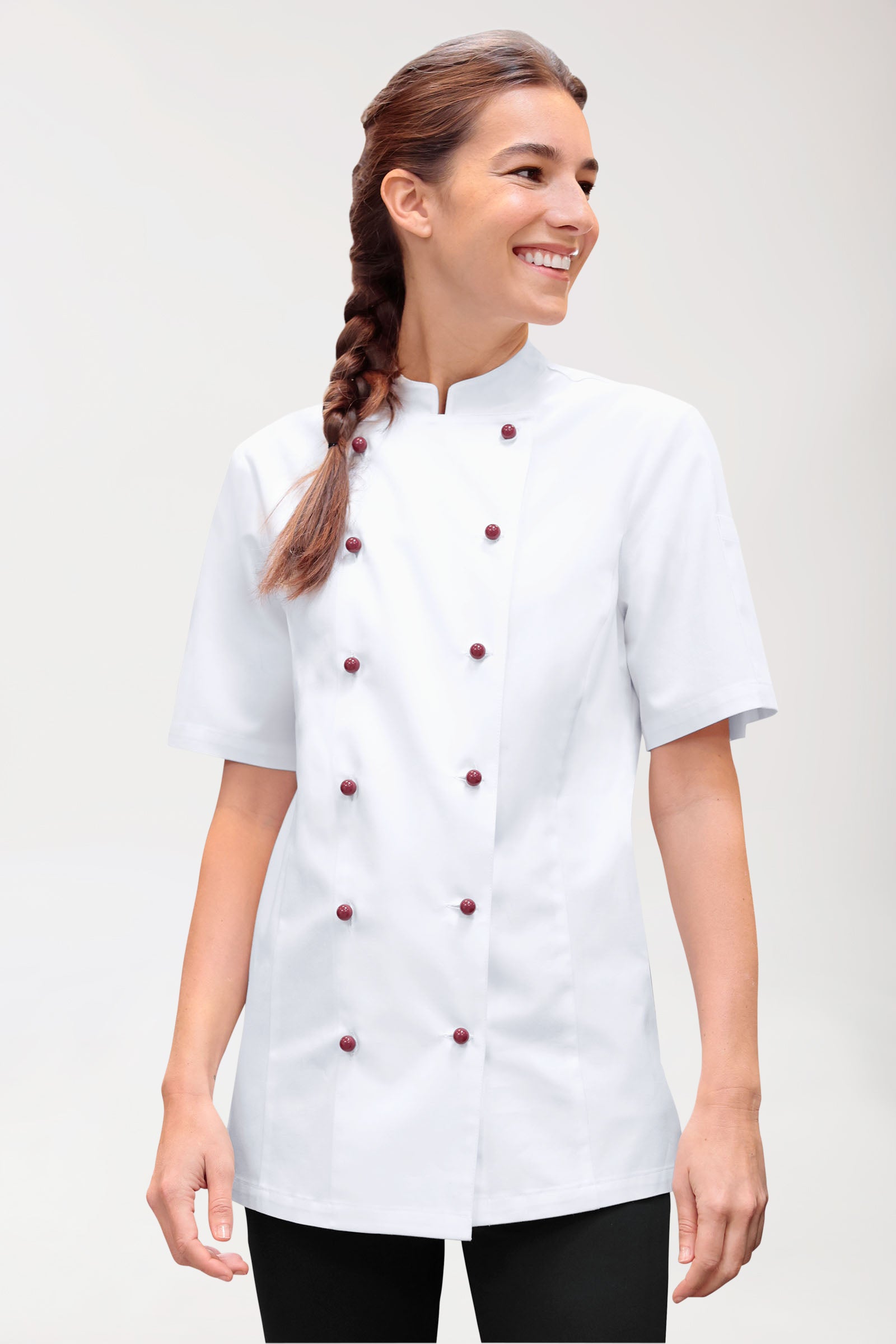 Gastro Kochjacke Damen - 6er Knopfreihe - 1/2 Arm weiß