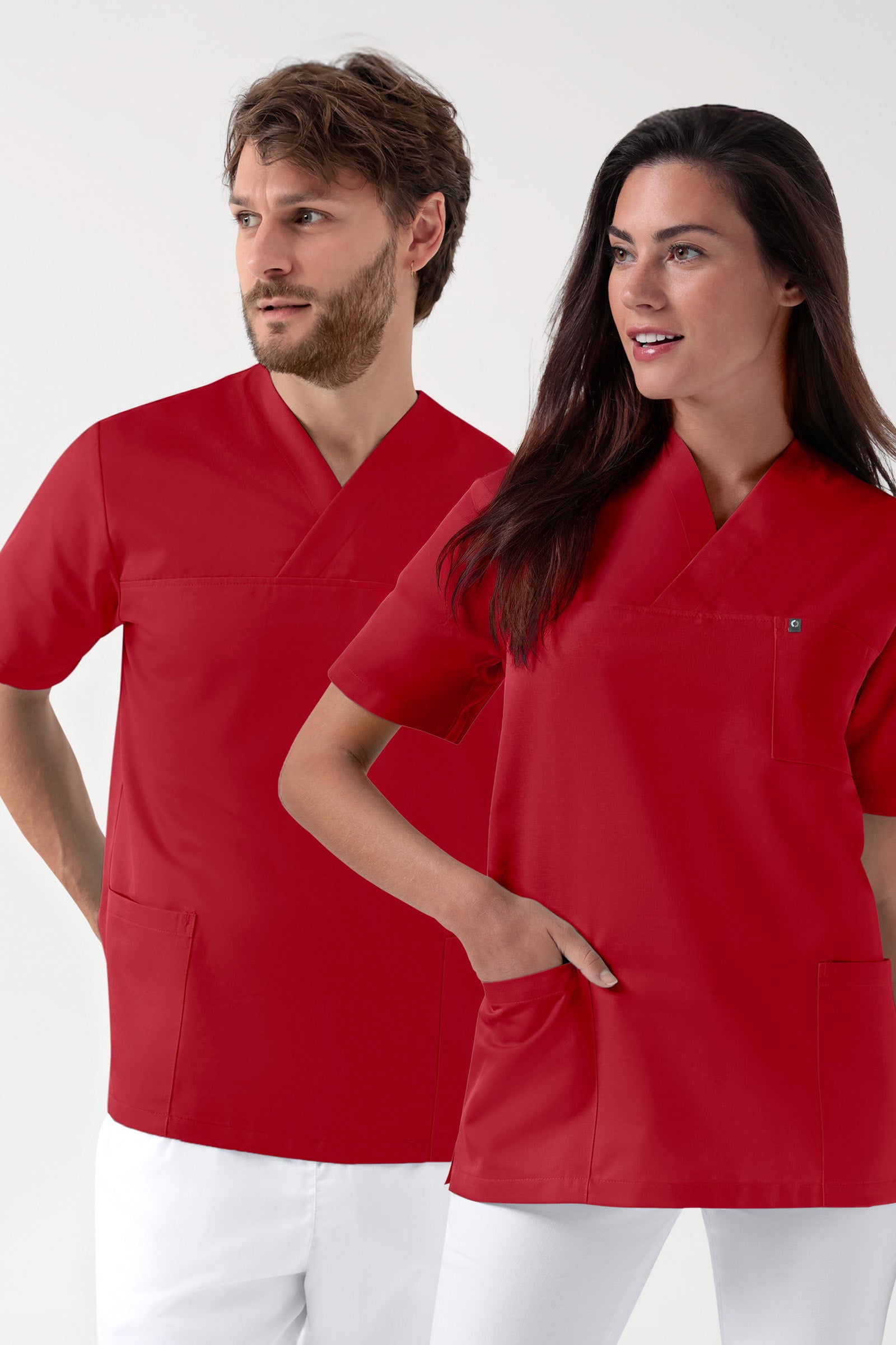 GREEN Stretch Schlupfkasack Unisex - V-Ausschnitt rot