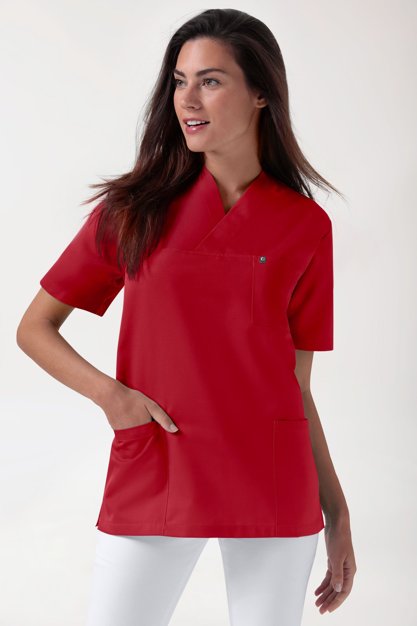 GREEN Stretch Schlupfkasack Unisex - V-Ausschnitt rot
