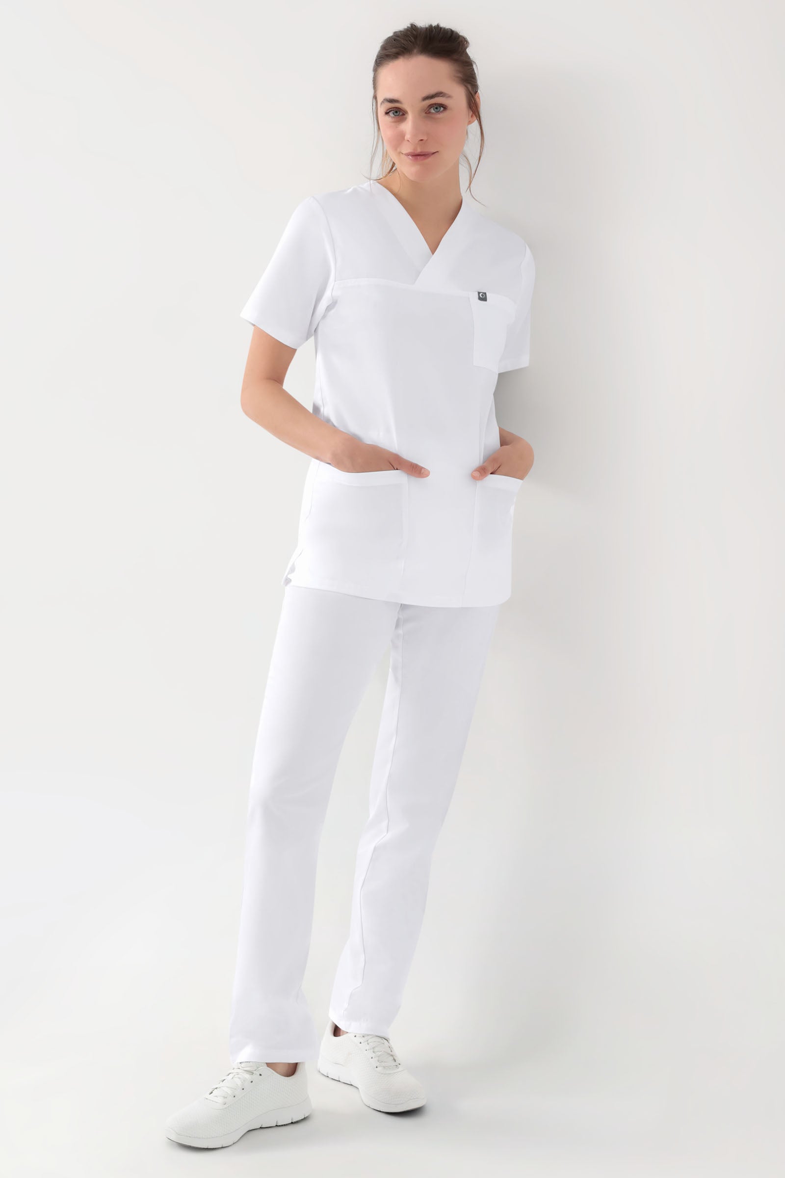 GREEN Stretch Schlupfkasack Unisex - V-Ausschnitt weiß, Vorderansicht