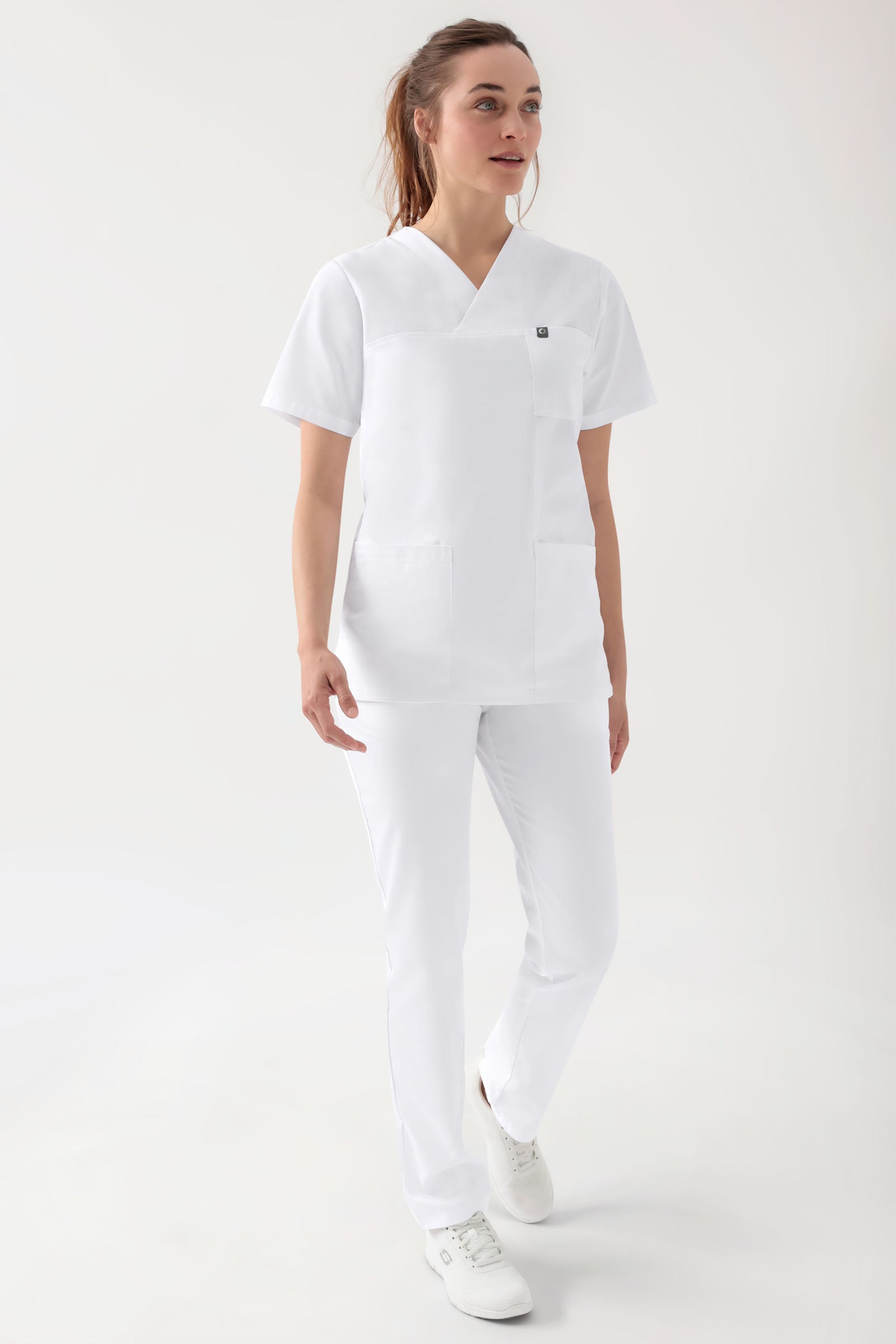 GREEN Stretch Schlupfkasack Unisex - V-Ausschnitt weiß, Vorderansicht