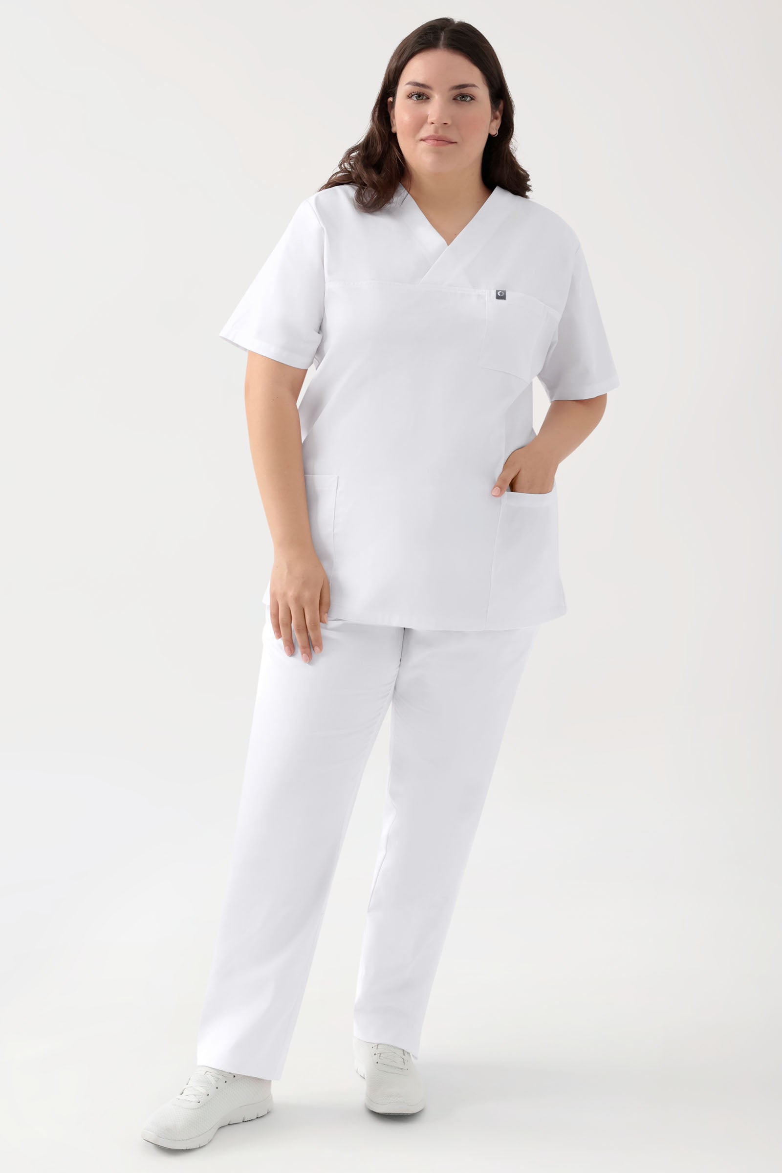 GREEN Stretch Schlupfkasack Unisex - V-Ausschnitt weiß, Vorderansicht