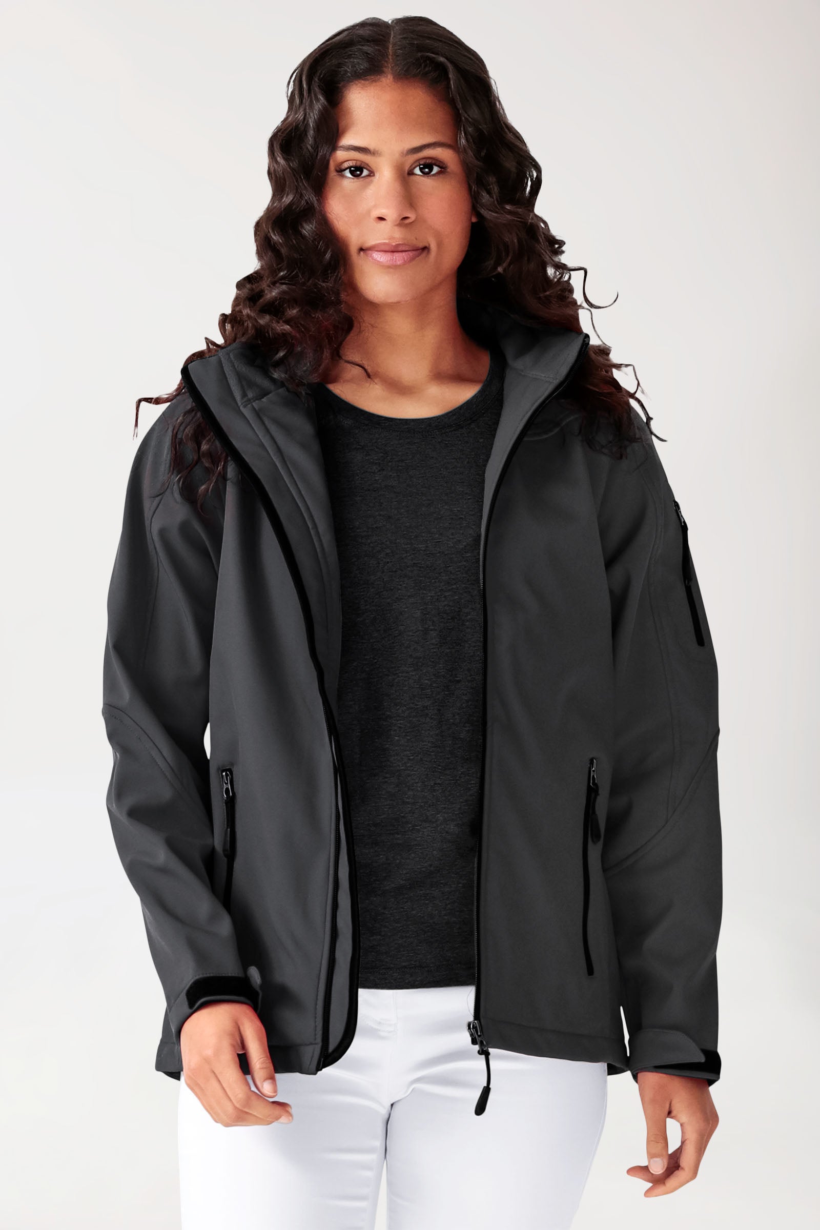 Softshell Jacken Unisex - mit Kapuze erzgrau