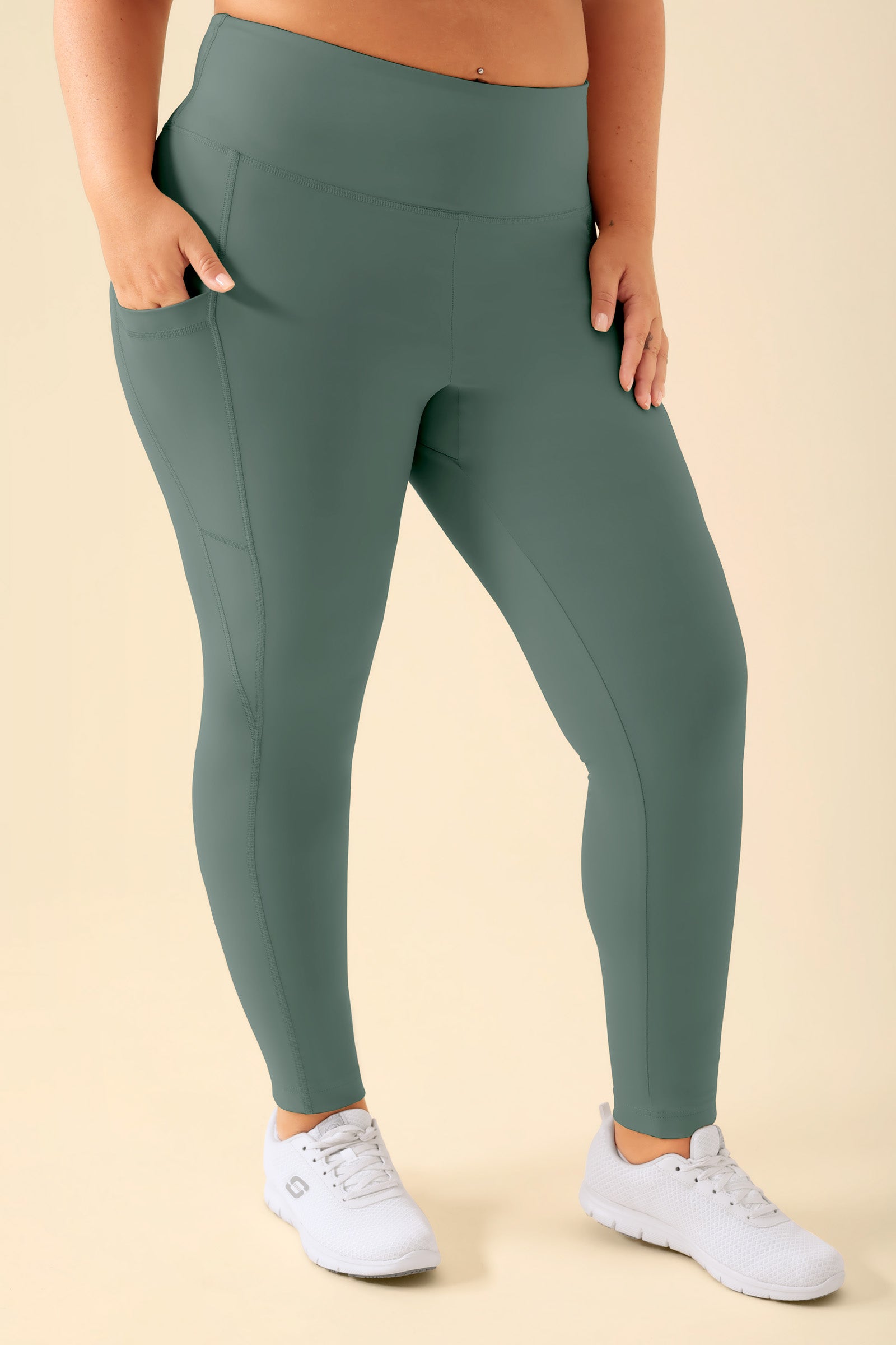 KAERE Leggings Damen - super elastisch dunkelgrün, Vorderansicht