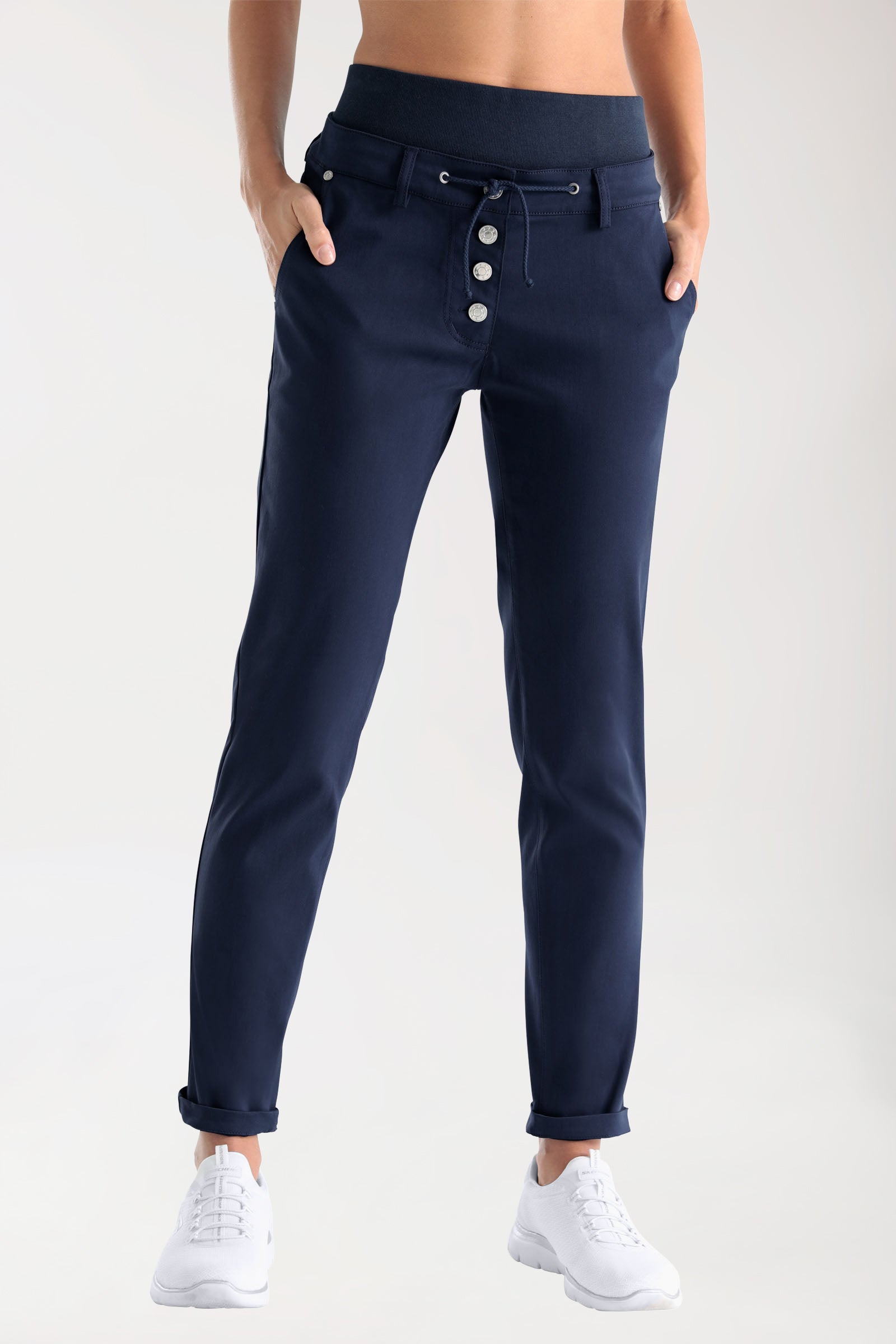 Comfort Stretch Hose Damen - elastischer Strickbund navy