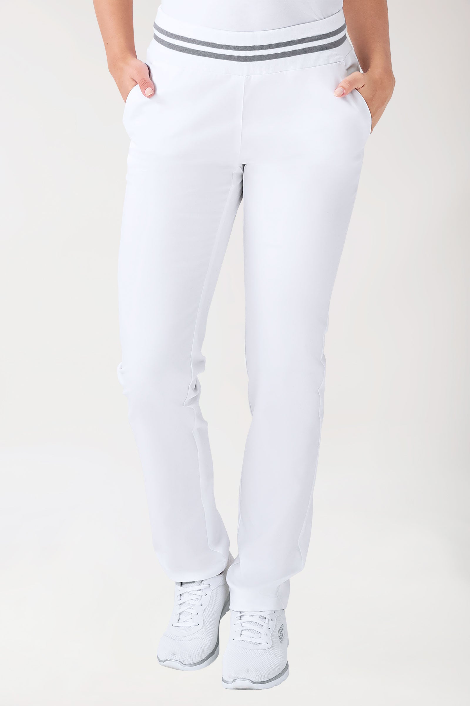 Stretch Hose Damen - Strickbund weiß/grau