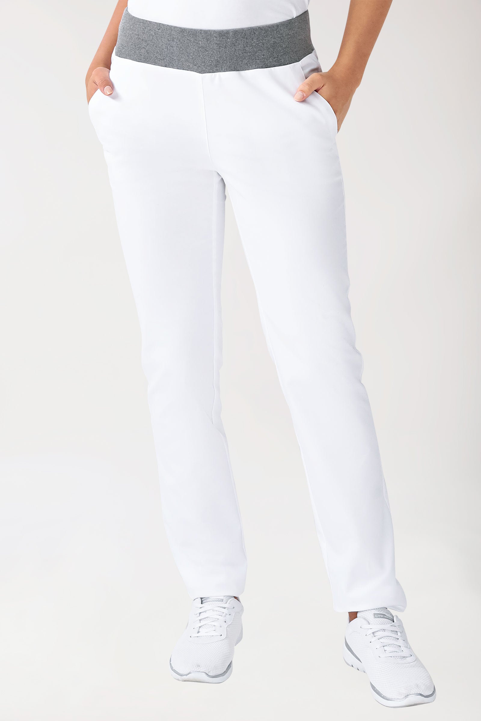 Stretch Hose Damen - Strickbund weiß/grau melange