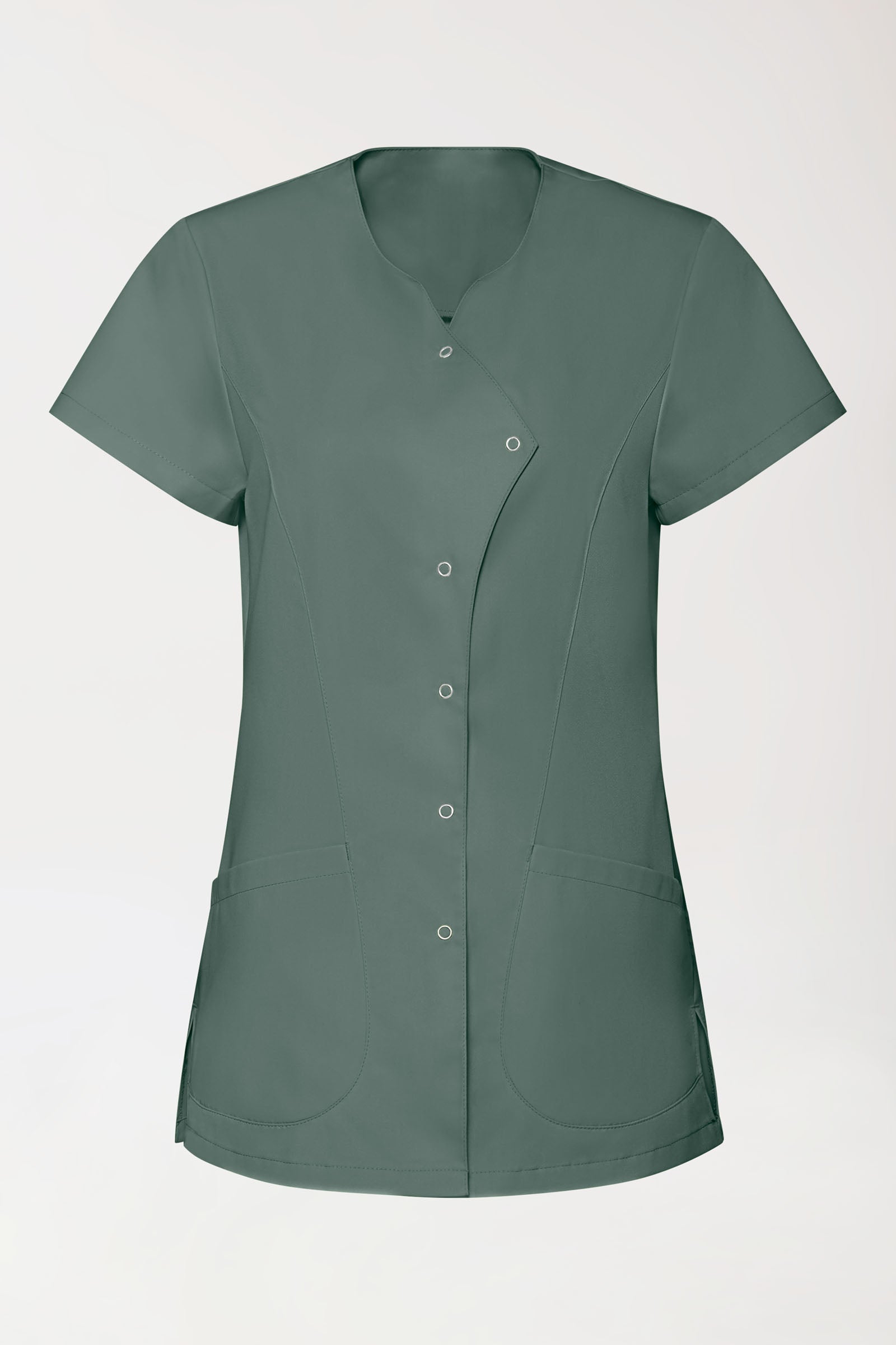 GREEN Stretch Kasack Damen - asymmetrische Druckknopfleiste dunkelgrün