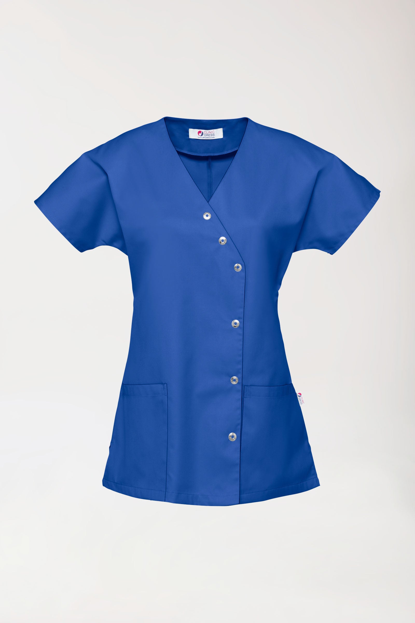 Beauty Kasack Damen - asymmetrische Druckknopfleiste königsblau