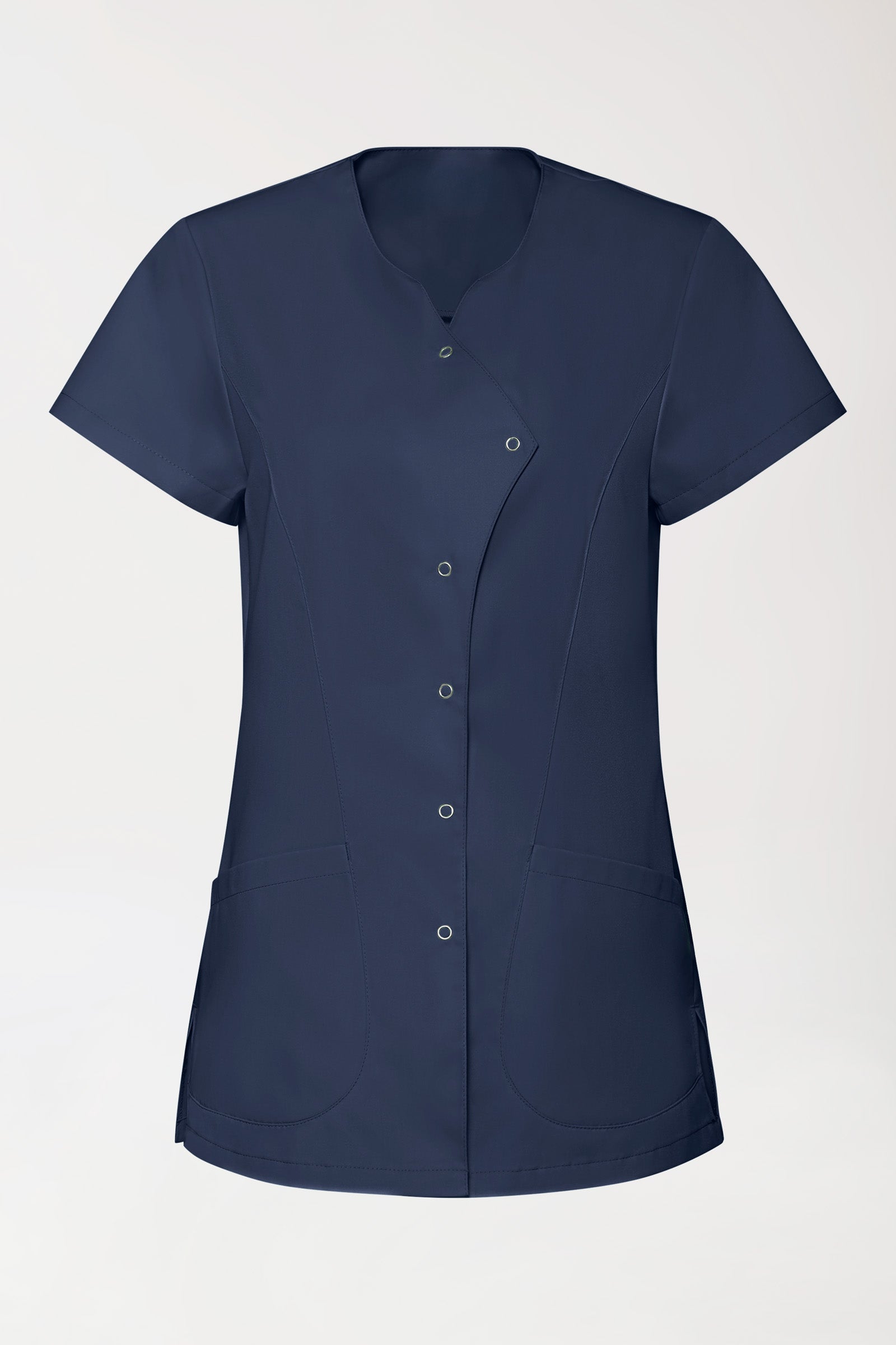 GREEN Stretch Kasack Damen - asymmetrische Druckknopfleiste navy