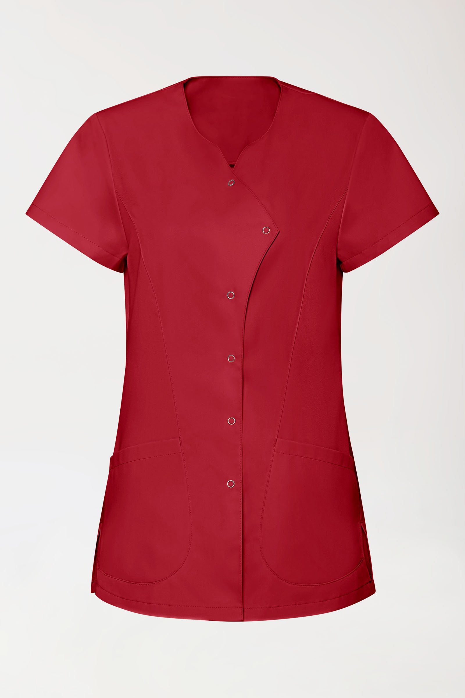 GREEN Stretch Kasack Damen - asymmetrische Druckknopfleiste rot