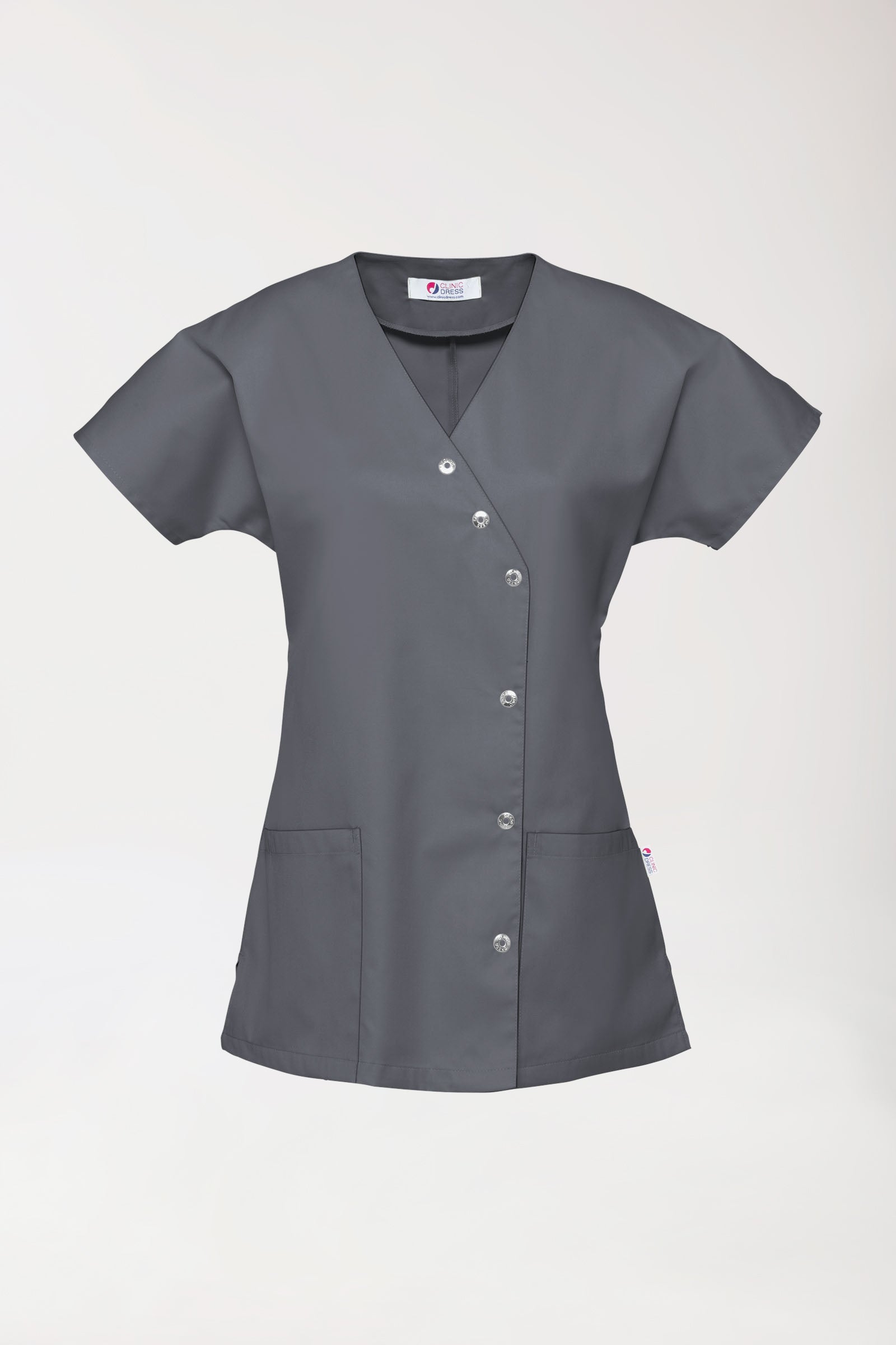 Beauty Kasack Damen - asymmetrische Druckknopfleiste steingrau