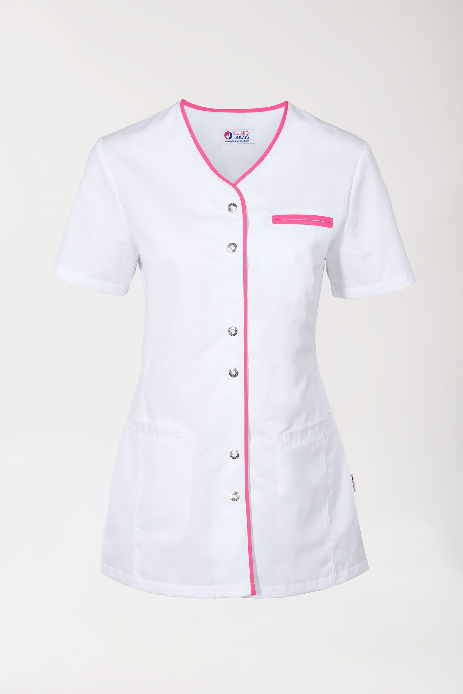 Beauty Kasack Damen - durchgeknöpft weiß/pink