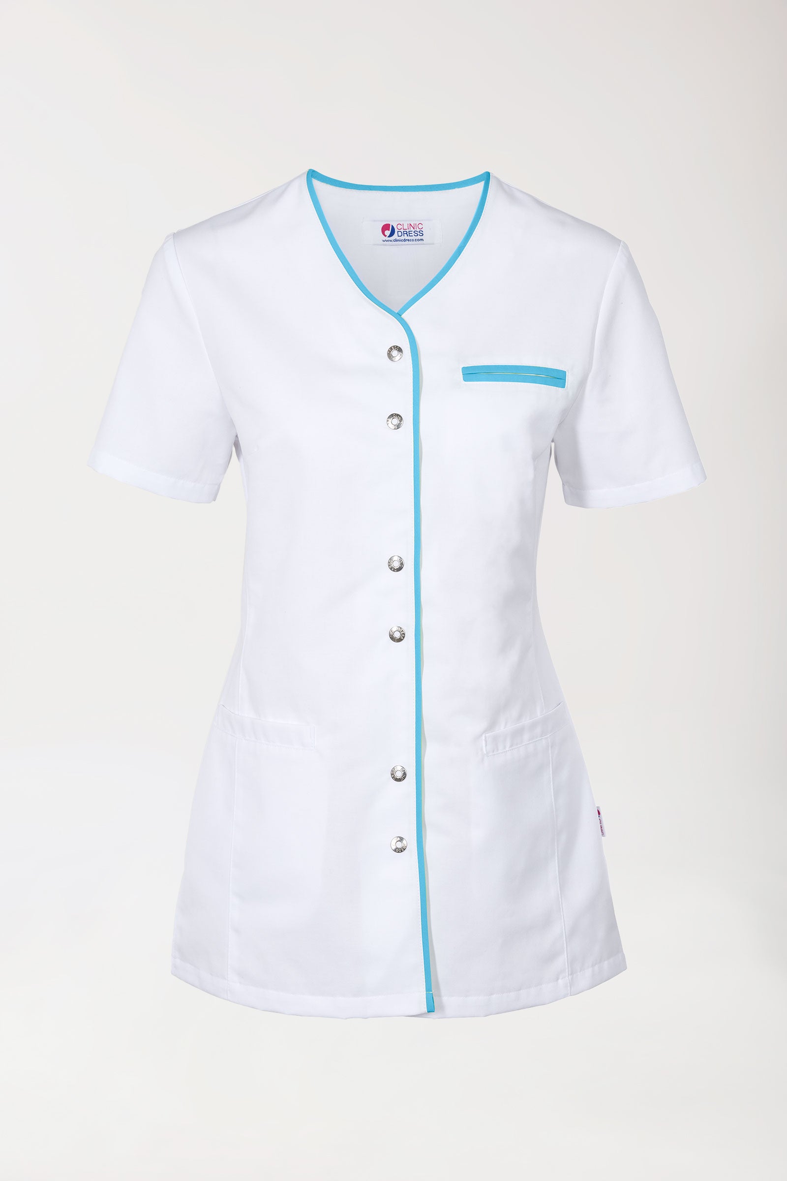 Beauty Kasack Damen - durchgeknöpft weiß/türkis