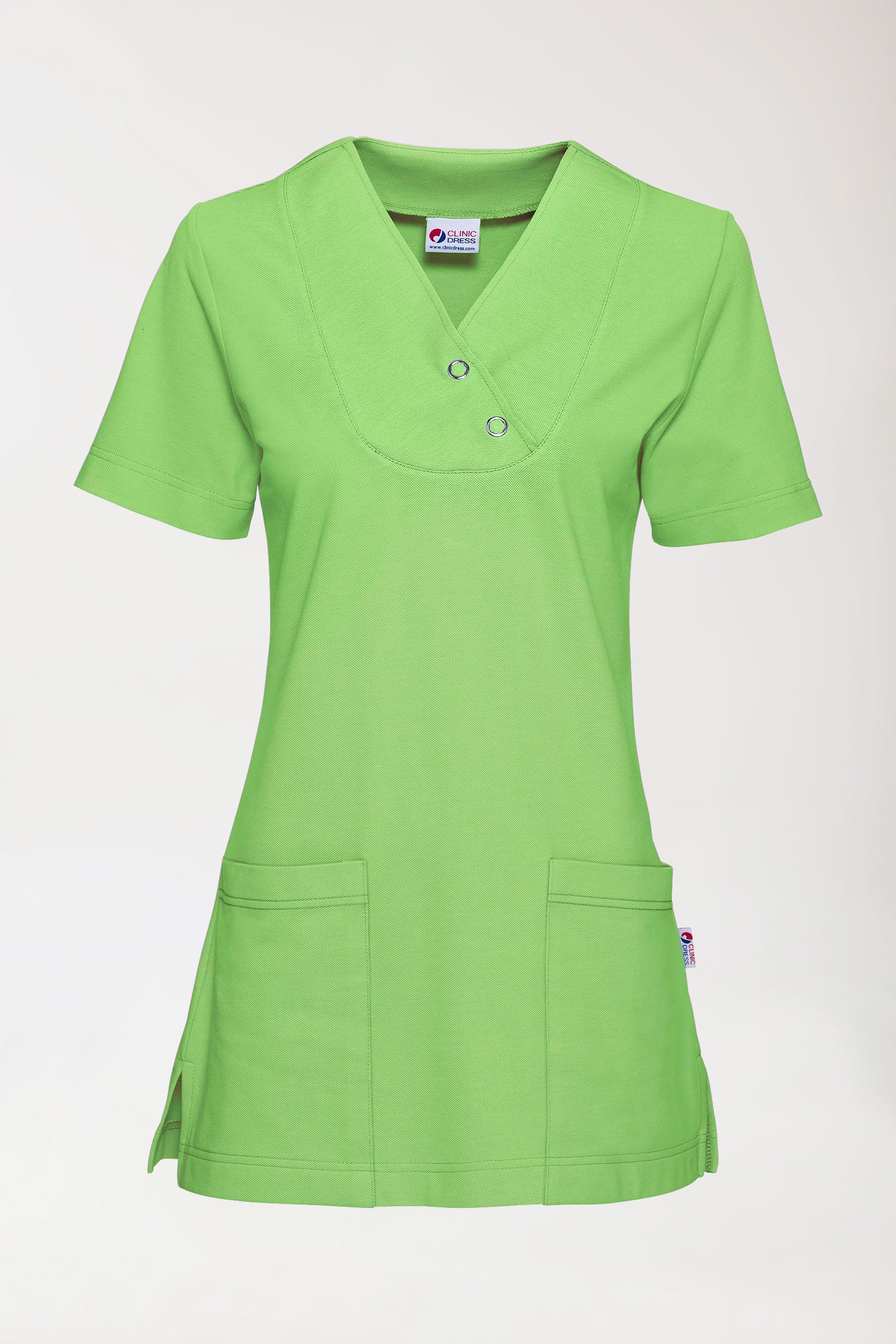 Piqué Longshirt Damen - V-Ausschnitt apfelgrün