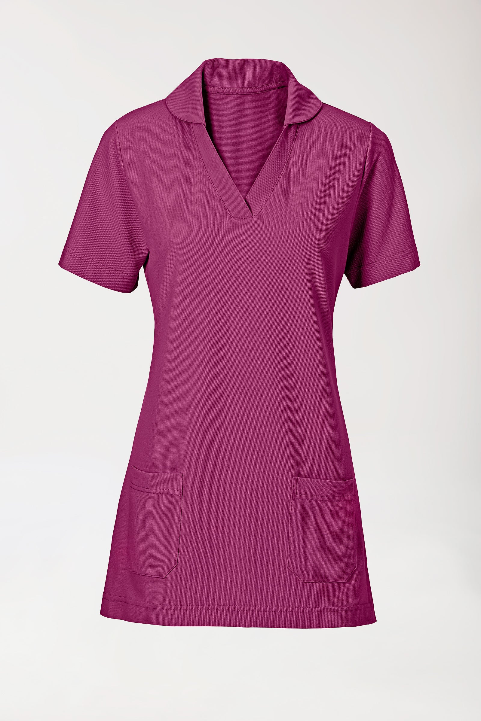Piqué Longshirt Damen - mit Kragen berry, Vorderansicht