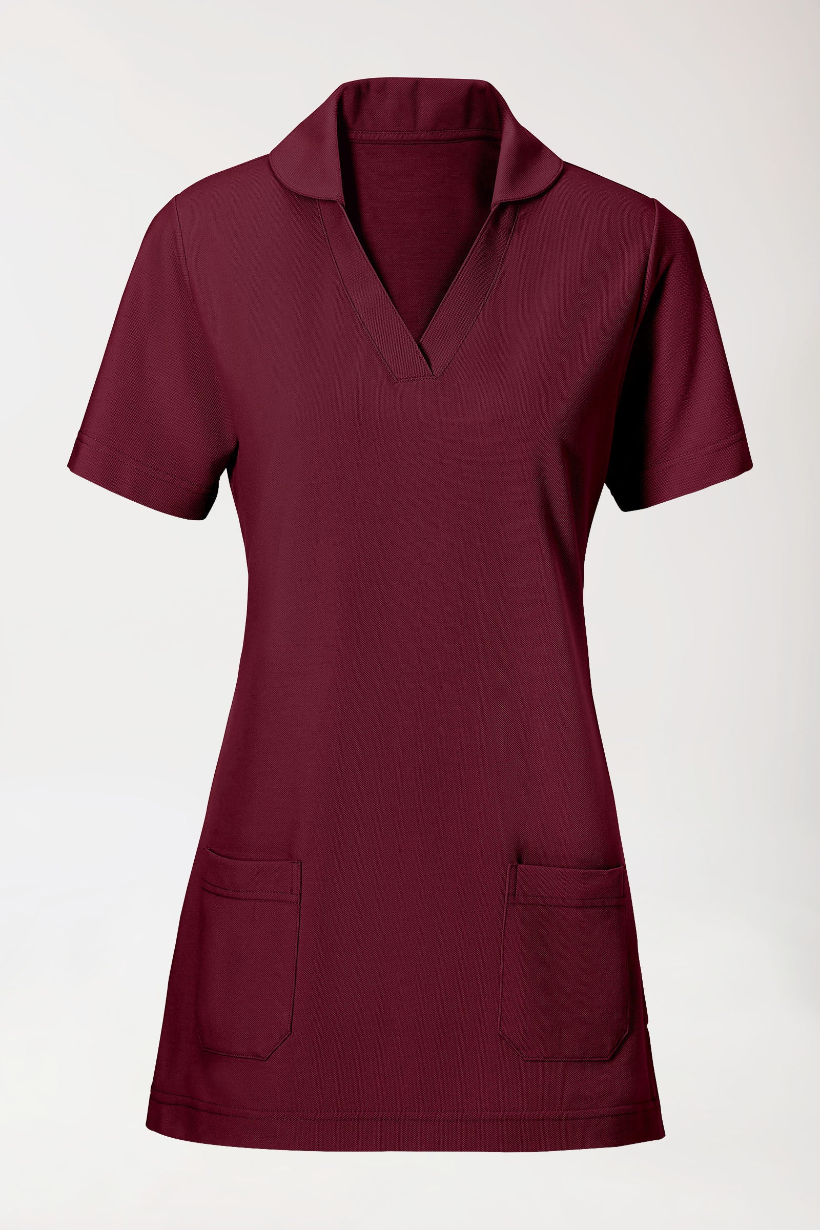 Piqué Longshirt Damen - mit Kragen bordeaux