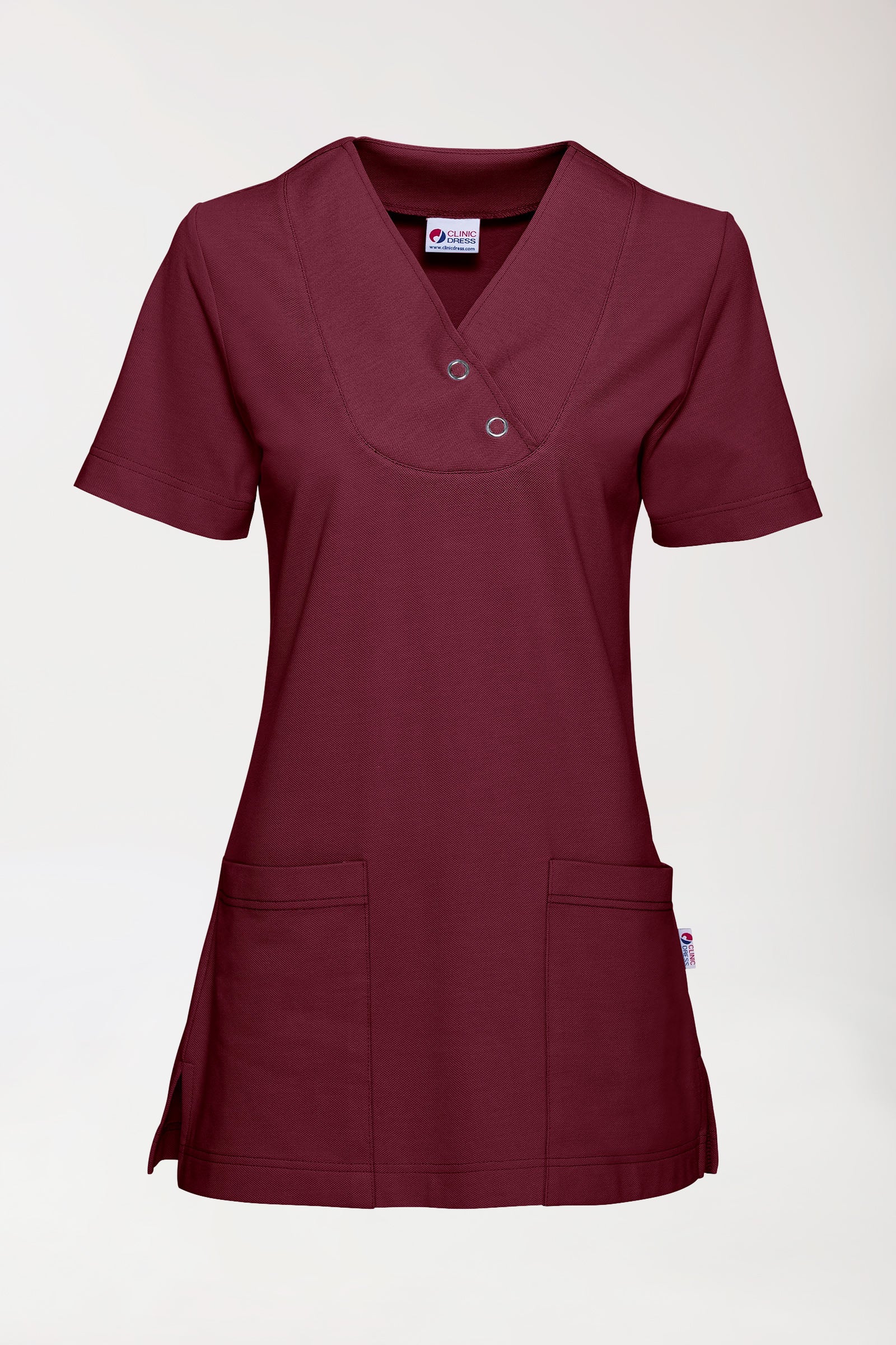 Piqué Longshirt Damen - V-Ausschnitt bordeaux