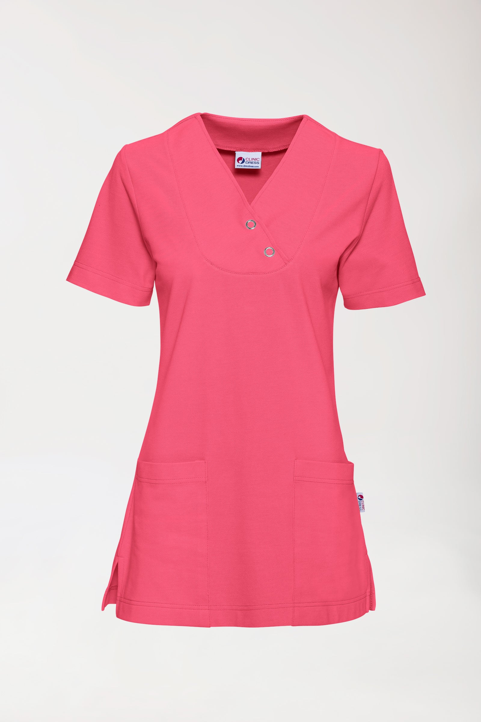 Piqué Longshirt Damen - V-Ausschnitt lipstick