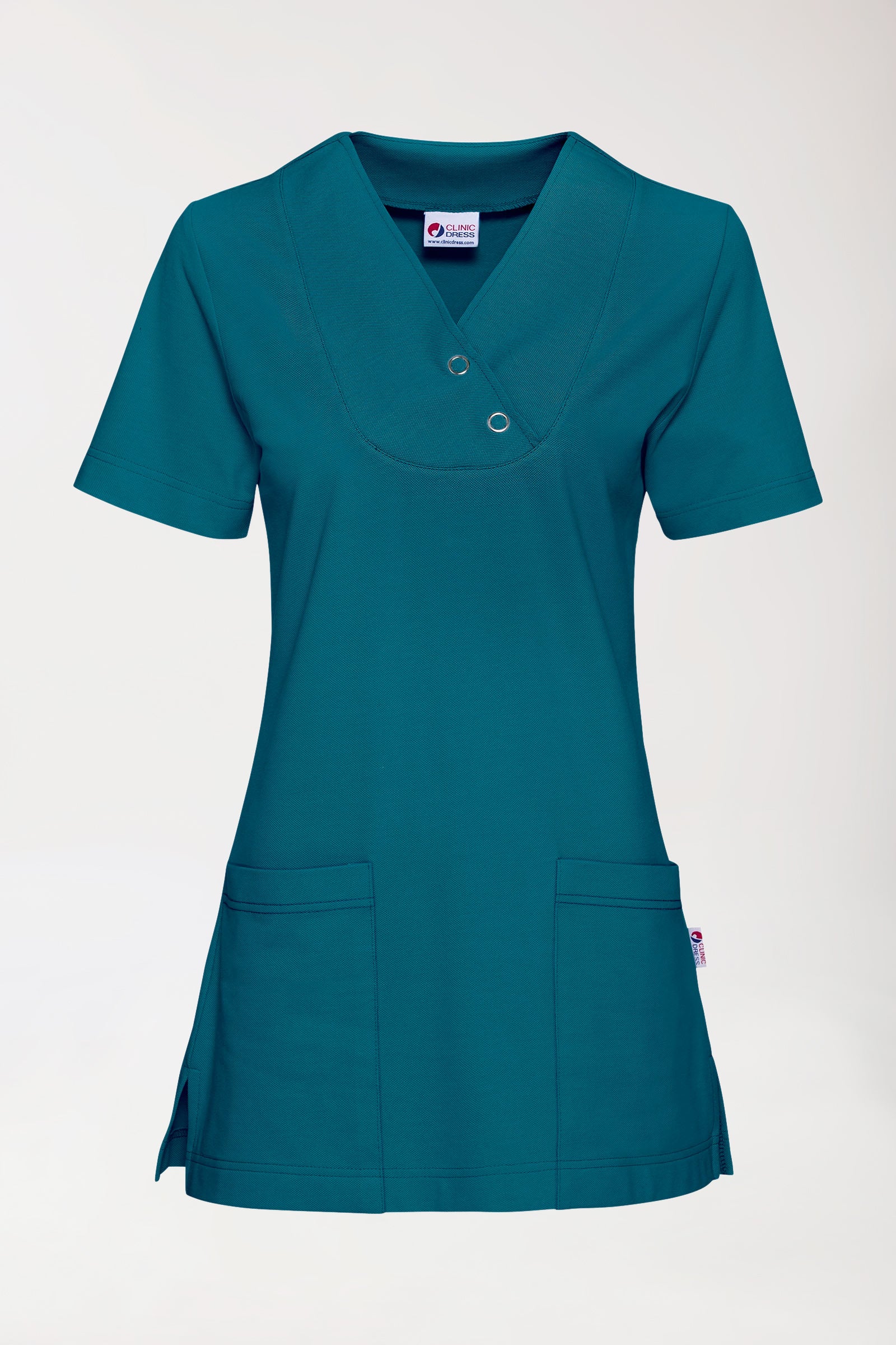 Piqué Longshirt Damen - V-Ausschnitt petrol