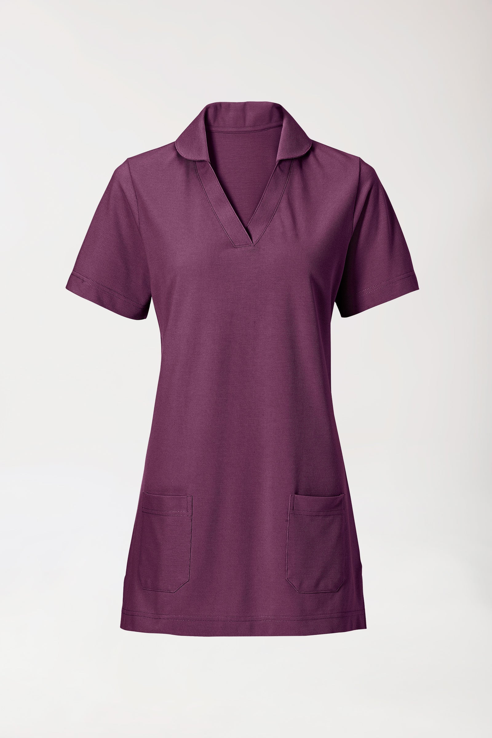 Piqué Longshirt Damen - mit Kragen pflaume