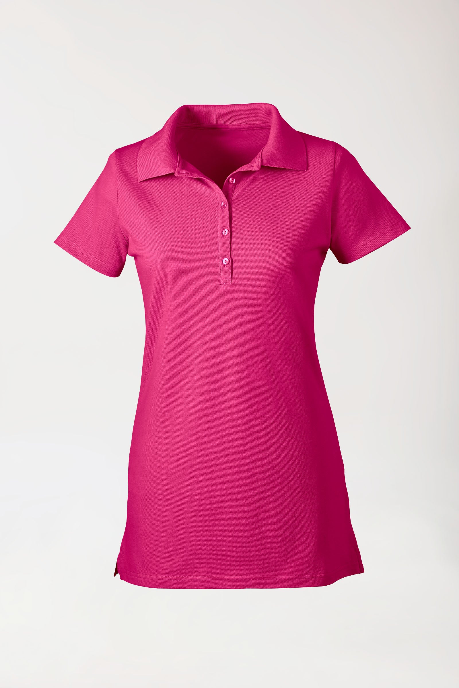 Stretch Longshirt Damen - Polokragen pink