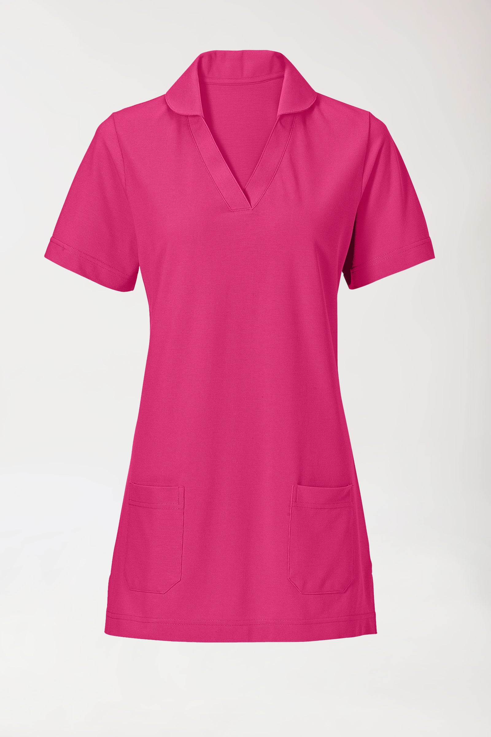 Piqué Longshirt Damen - mit Kragen pink