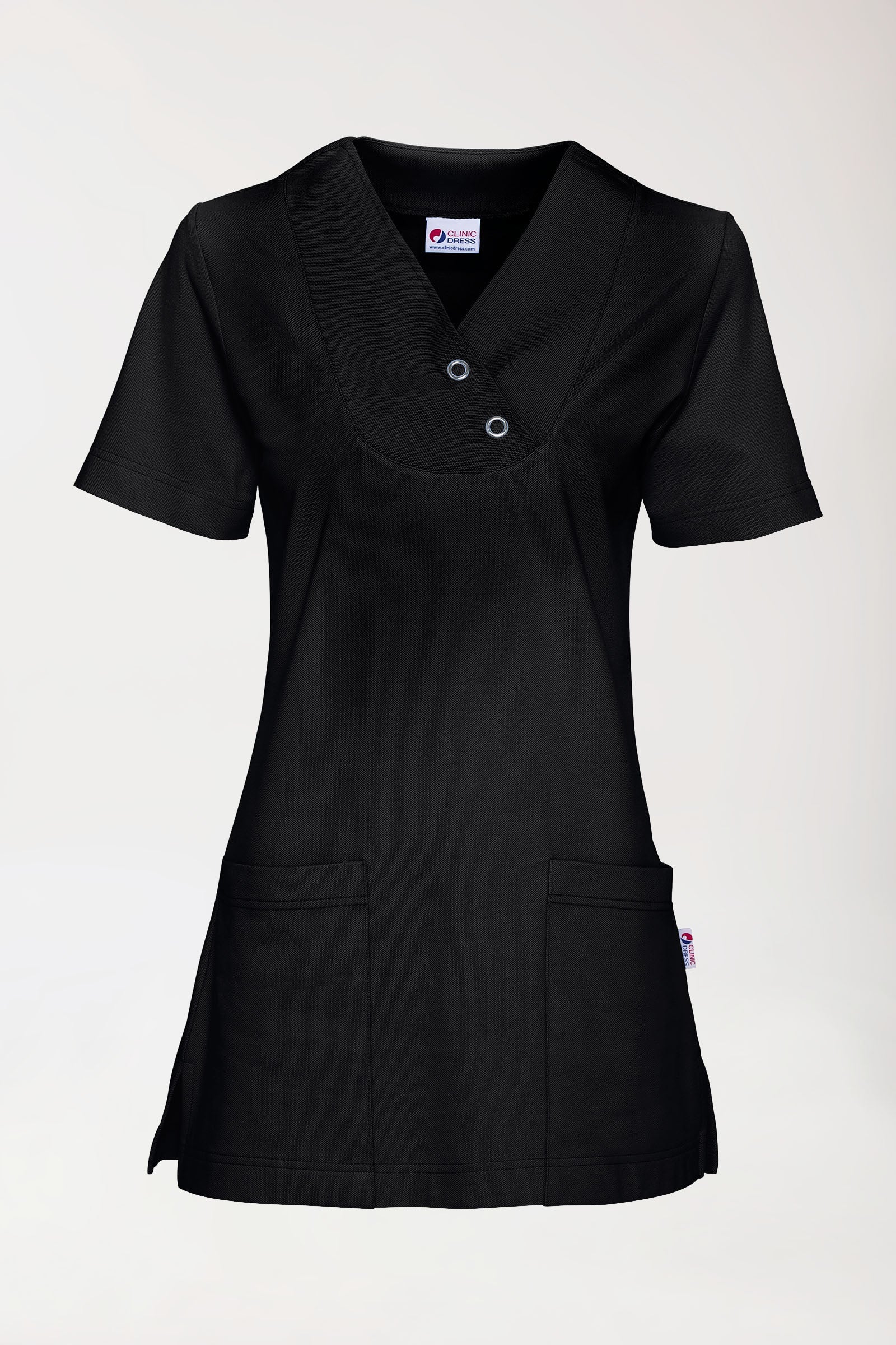 Piqué Longshirt Damen - V-Ausschnitt schwarz